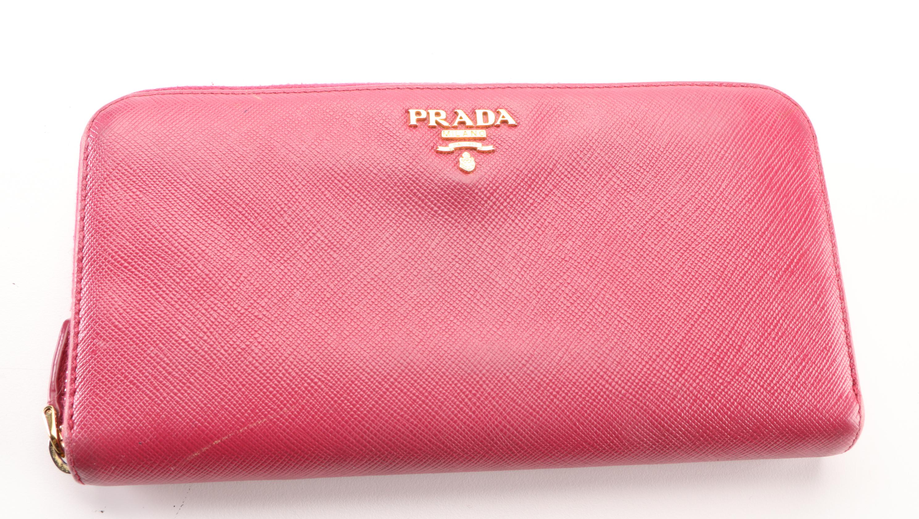Prada Zip-Around Wallet in Pink Saffiano Leather
