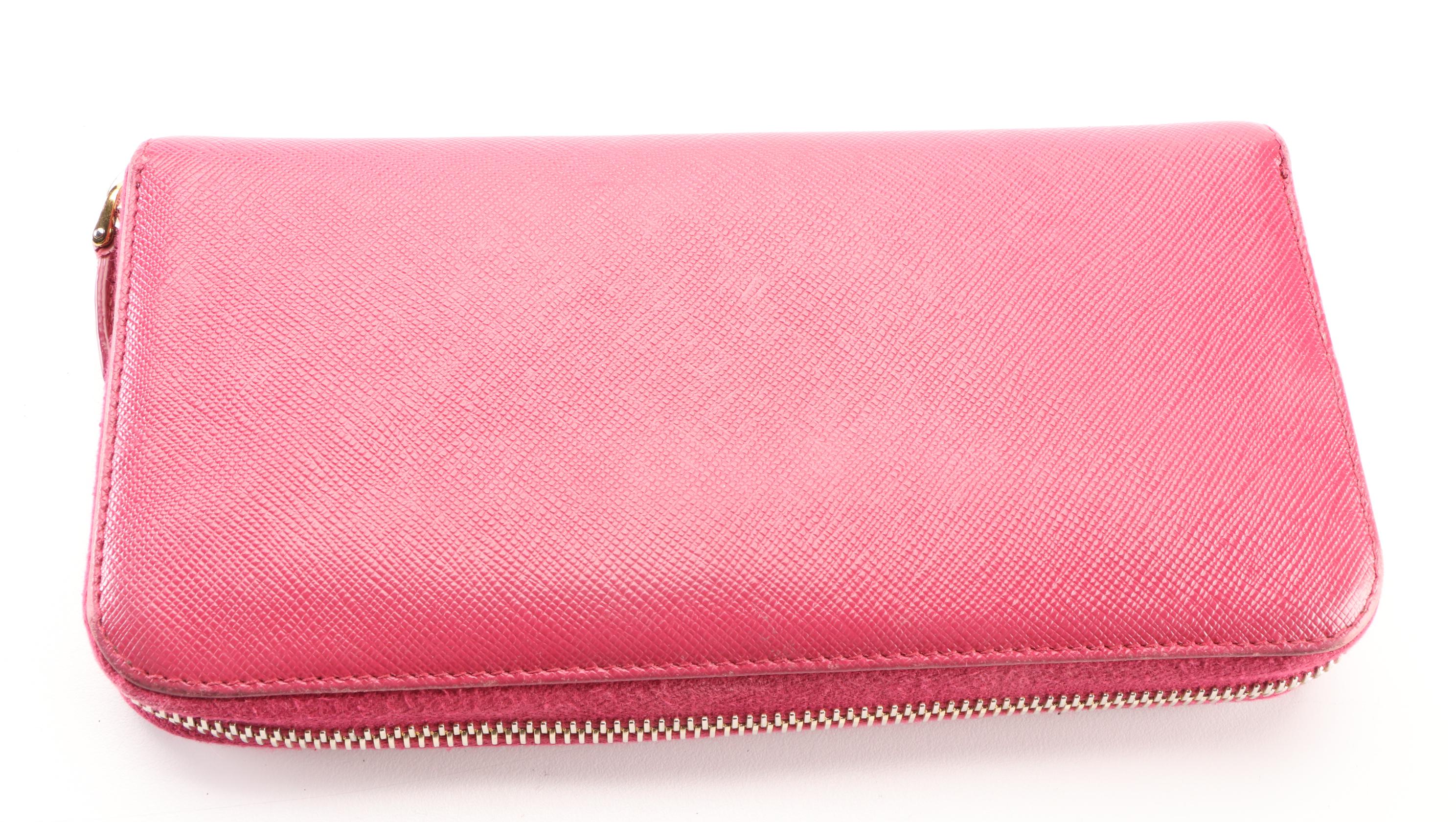 Prada Zip-Around Wallet in Pink Saffiano Leather