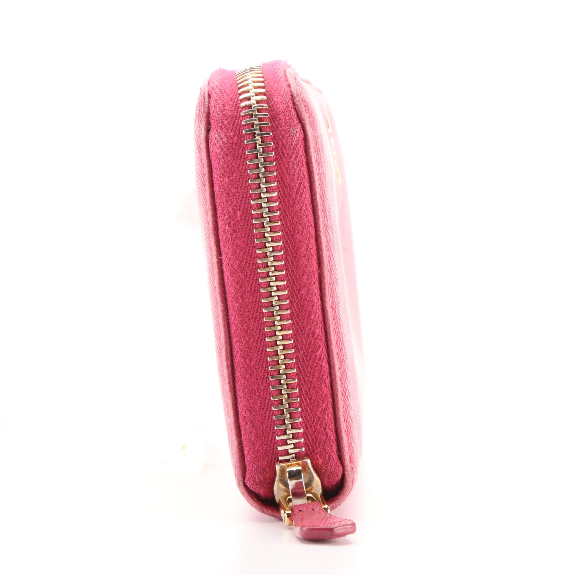 Prada Zip-Around Wallet in Pink Saffiano Leather