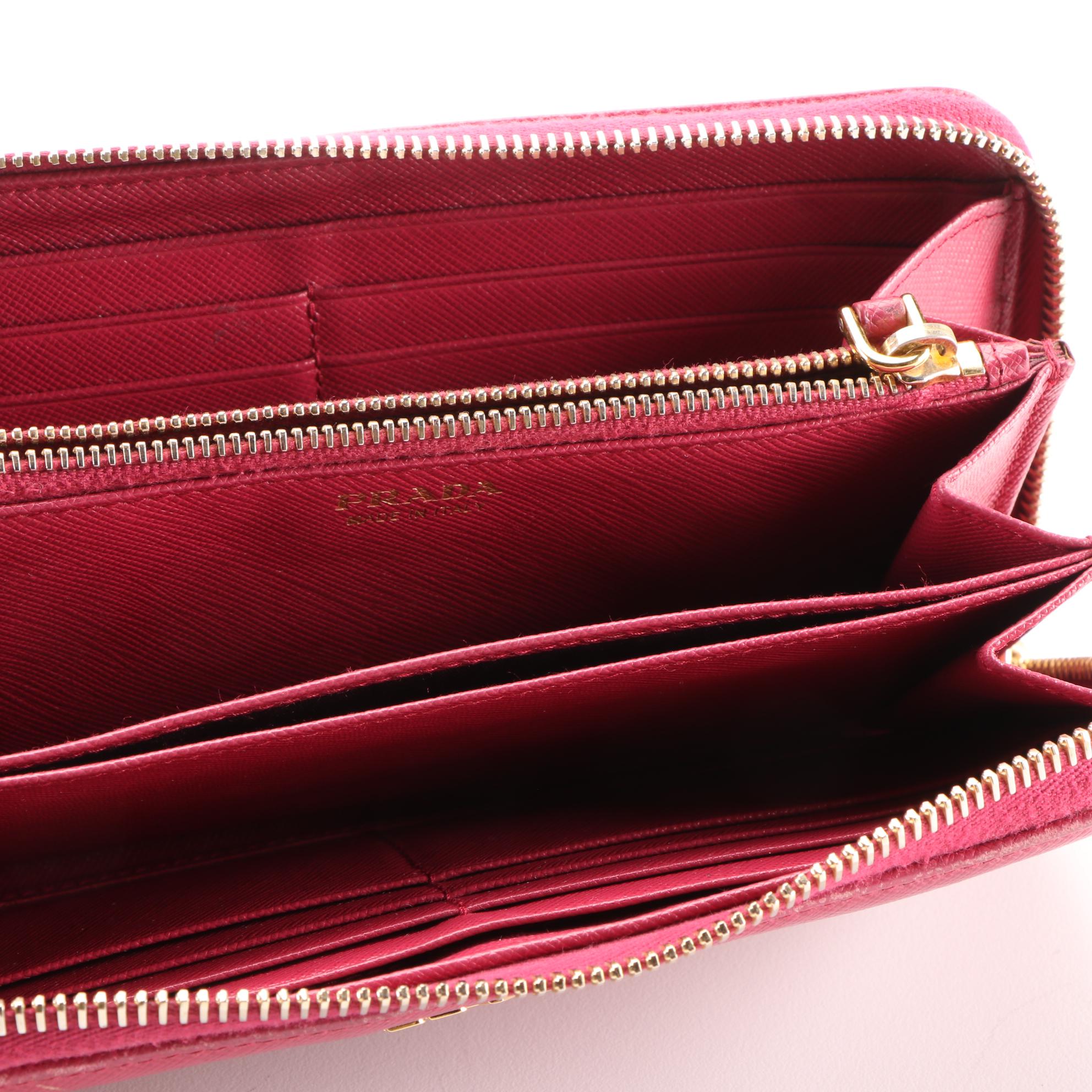 Prada Zip-Around Wallet in Pink Saffiano Leather