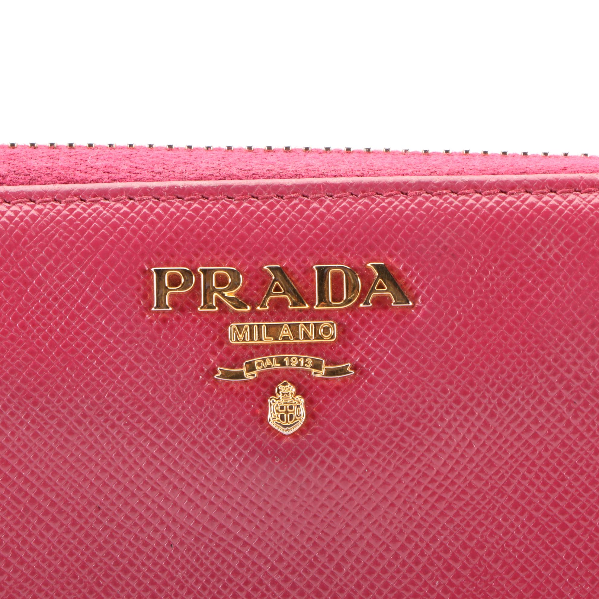 Prada Zip-Around Wallet in Pink Saffiano Leather