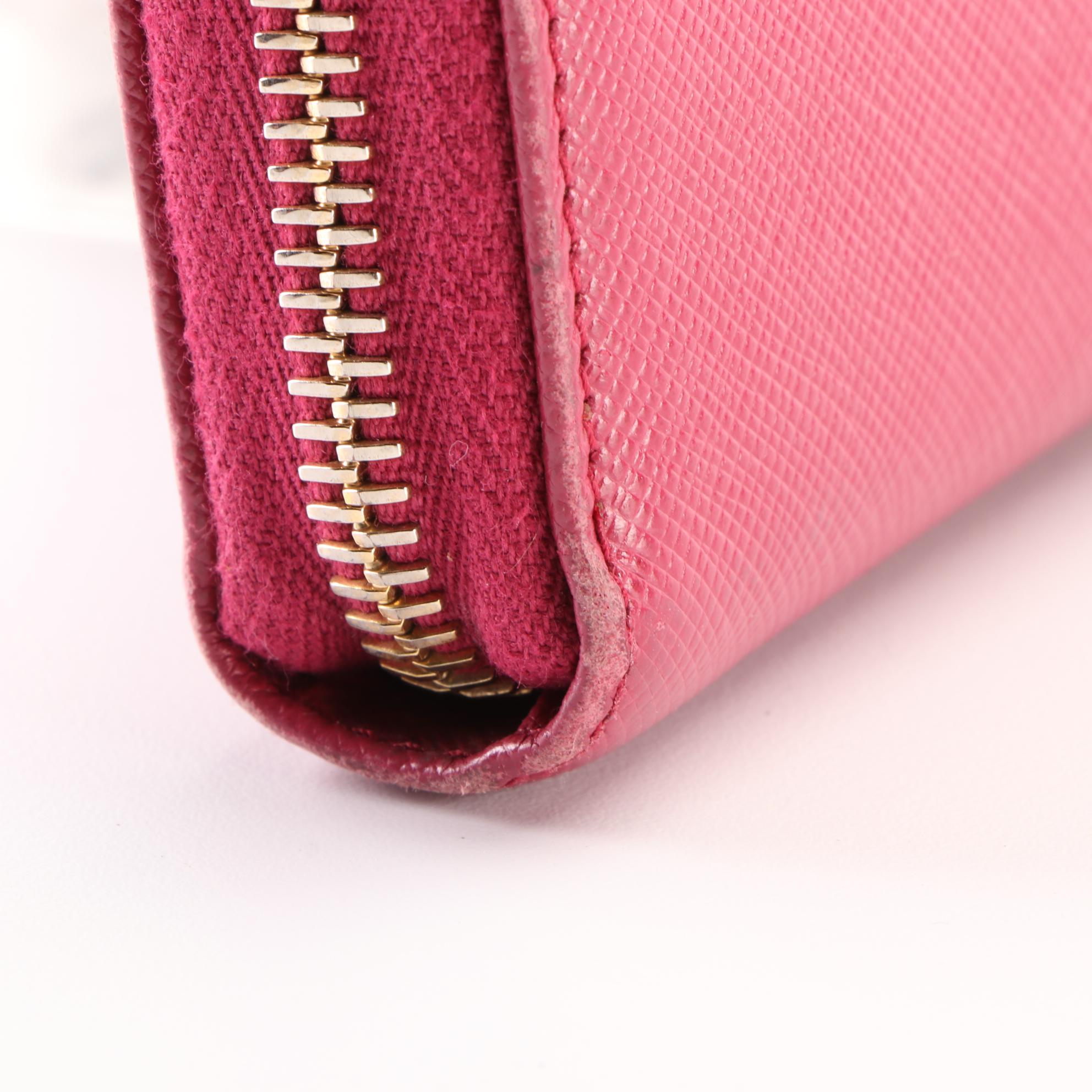 Prada Zip-Around Wallet in Pink Saffiano Leather