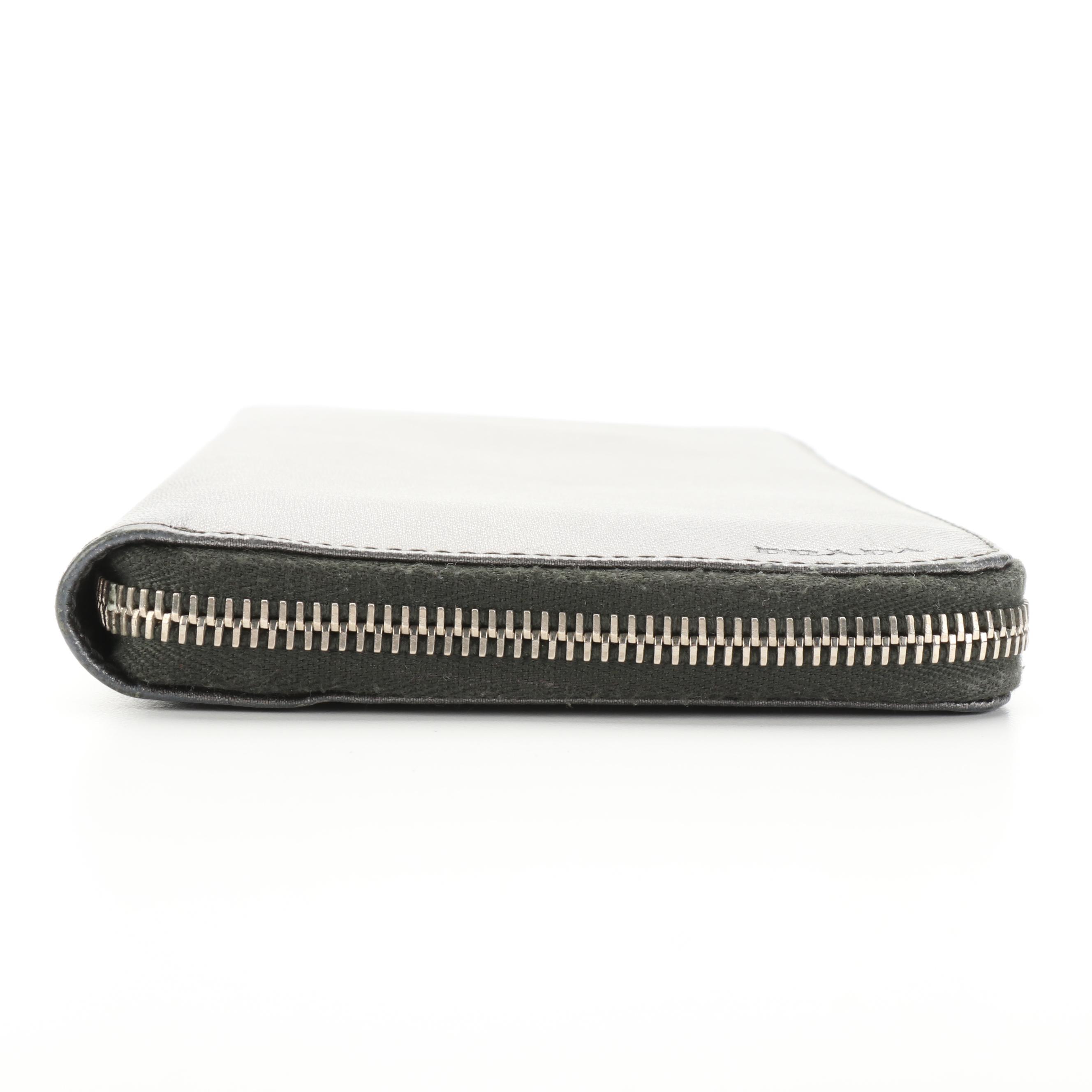 Prada Zip-Around Long Organizer Wallet in Dark Silver Saffiano Leather