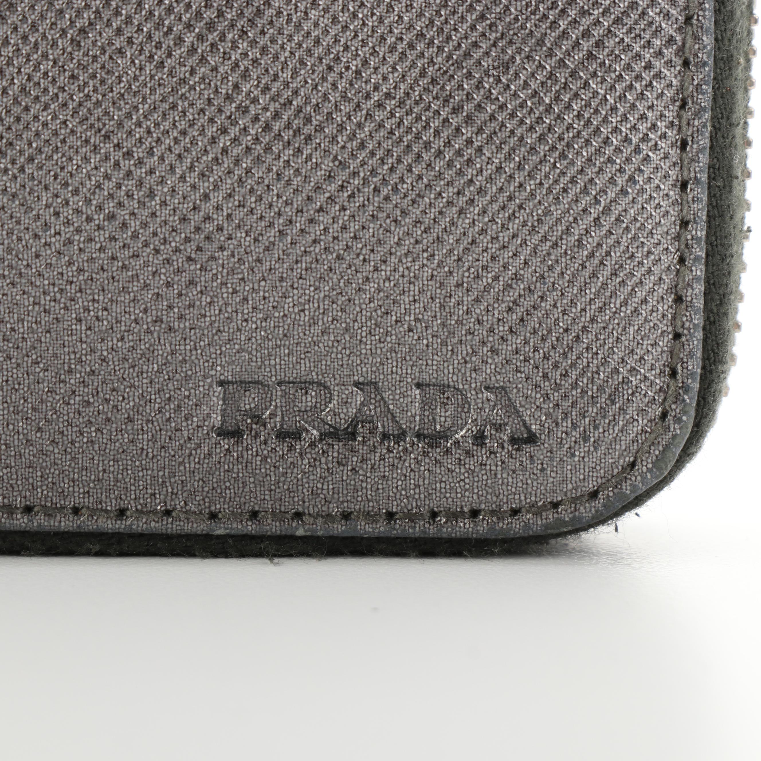 Prada Zip-Around Long Organizer Wallet in Dark Silver Saffiano Leather