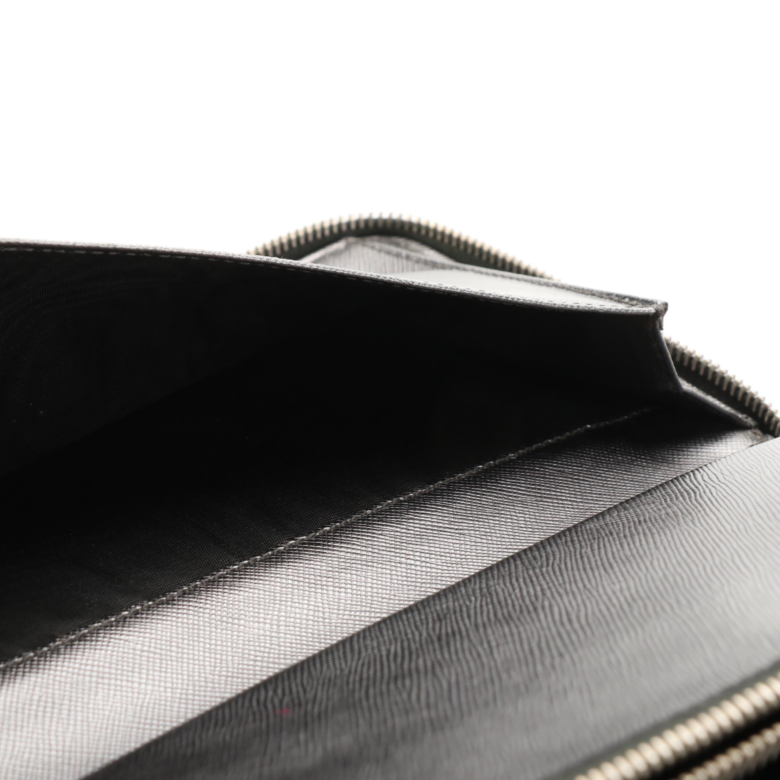 Prada Zip-Around Long Organizer Wallet in Dark Silver Saffiano Leather