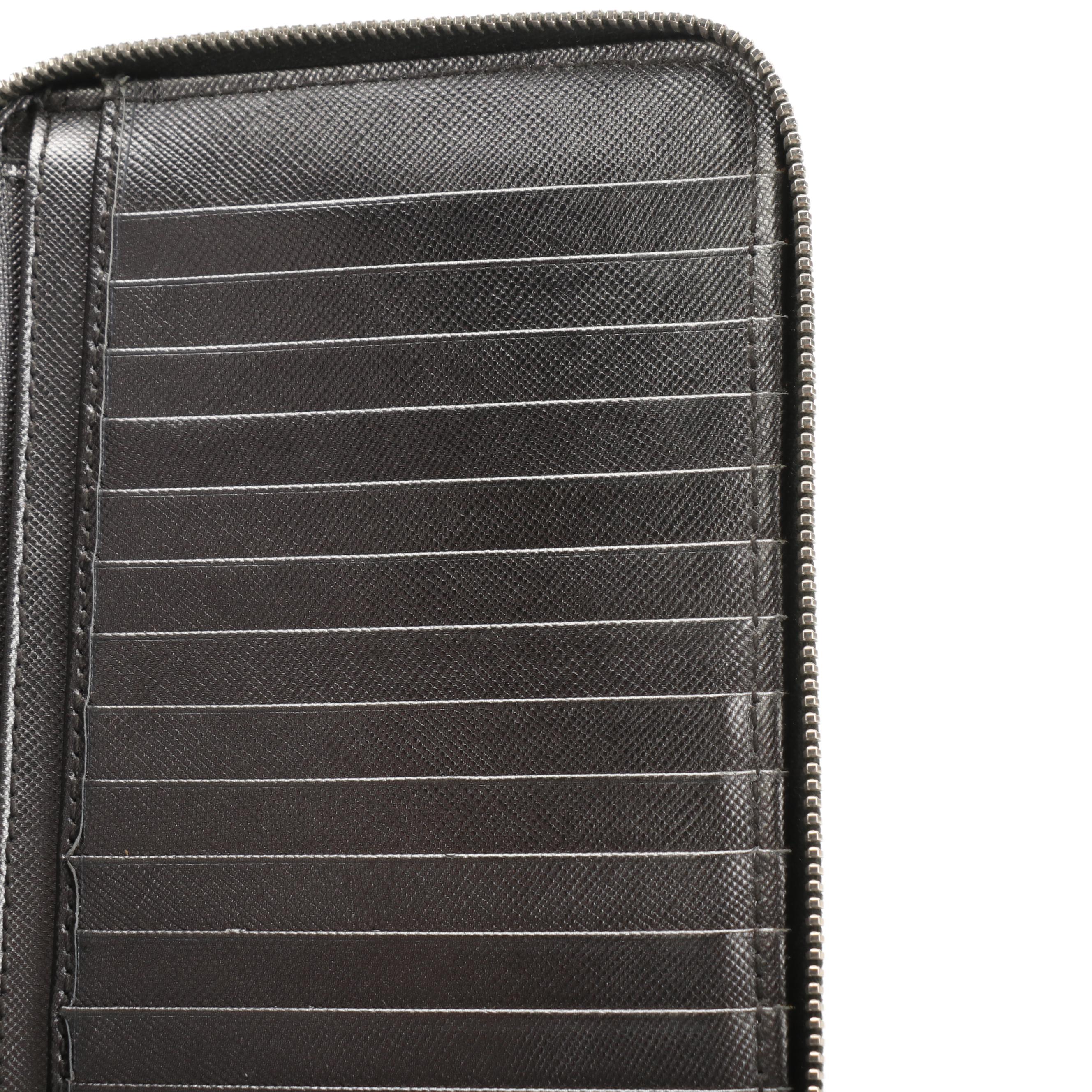 Prada Zip-Around Long Organizer Wallet in Dark Silver Saffiano Leather