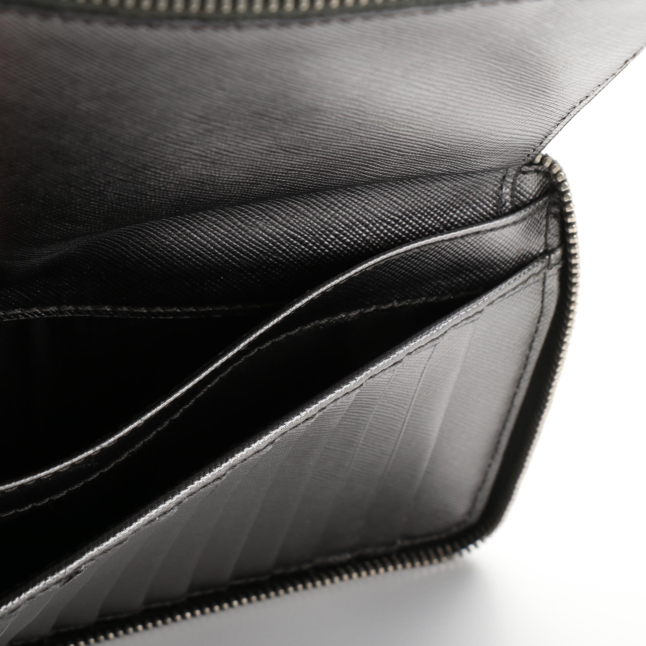 Prada Zip-Around Long Organizer Wallet in Dark Silver Saffiano Leather
