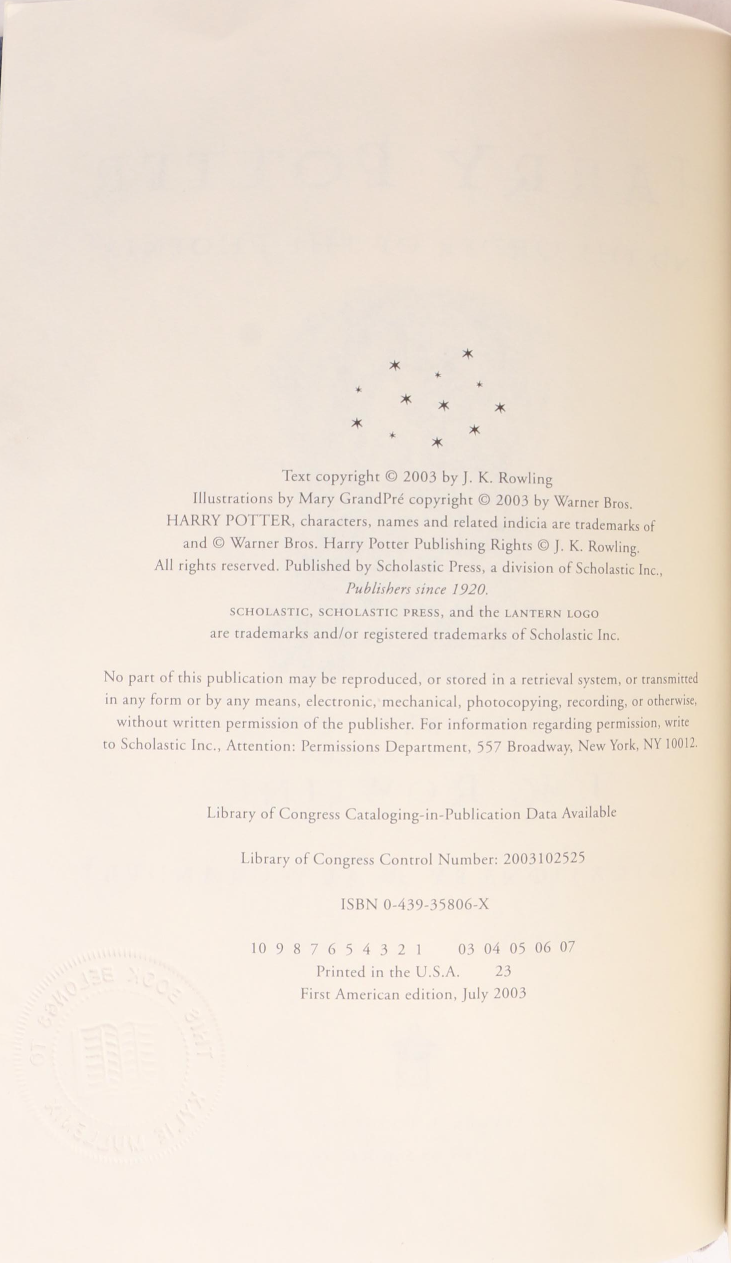 Complete "Harry Potter" Series by J.K. Rowling Including First American Editions