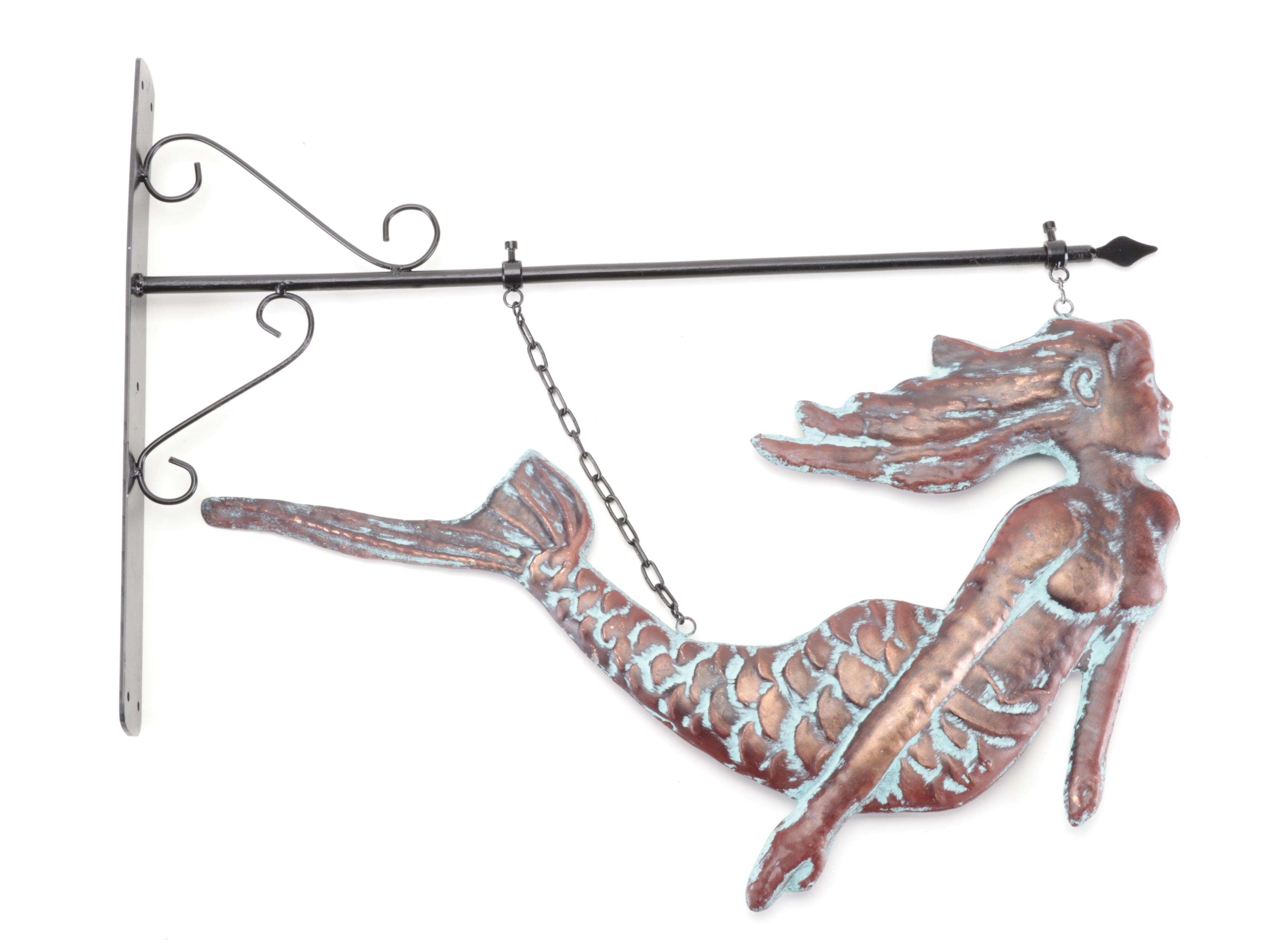 Copper with Verdigris Patina Hanging Mermaid Décor