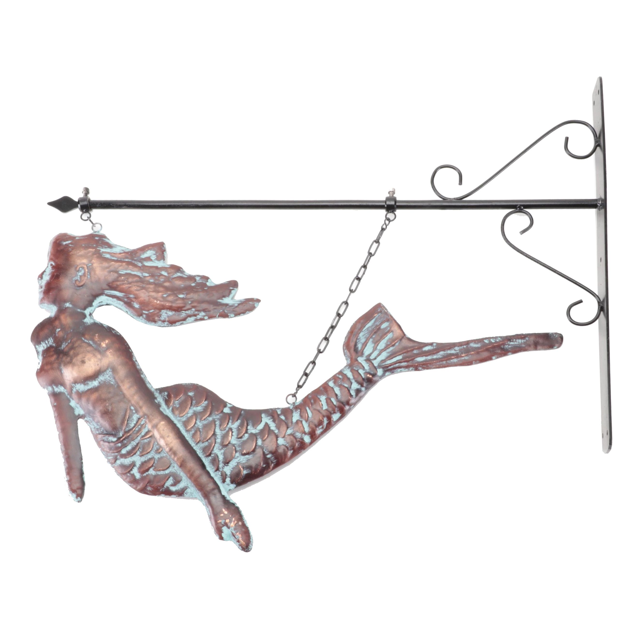 Copper with Verdigris Patina Hanging Mermaid Décor