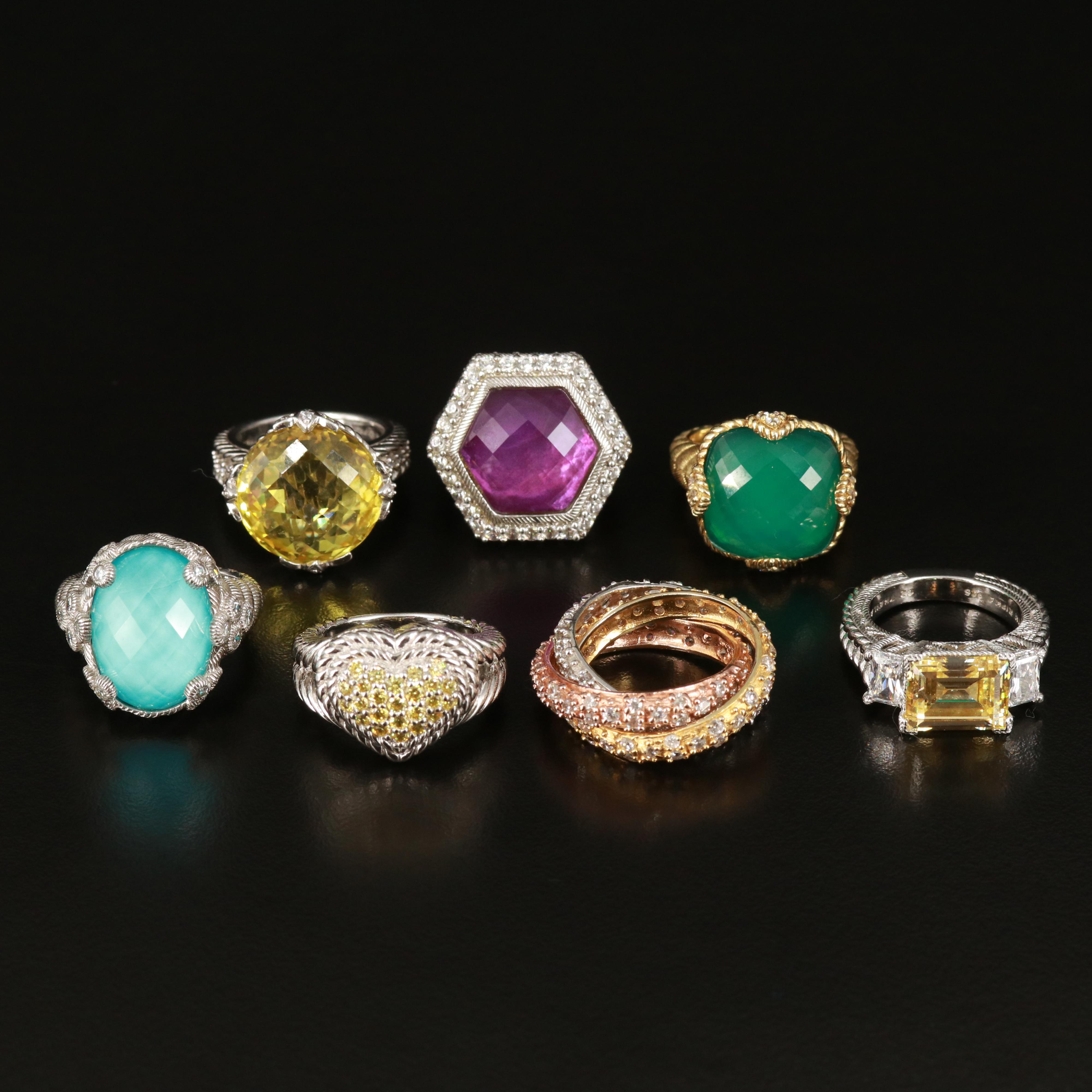 Judith Ripka Sterling Rings Including Tri-Color Rolling Ring