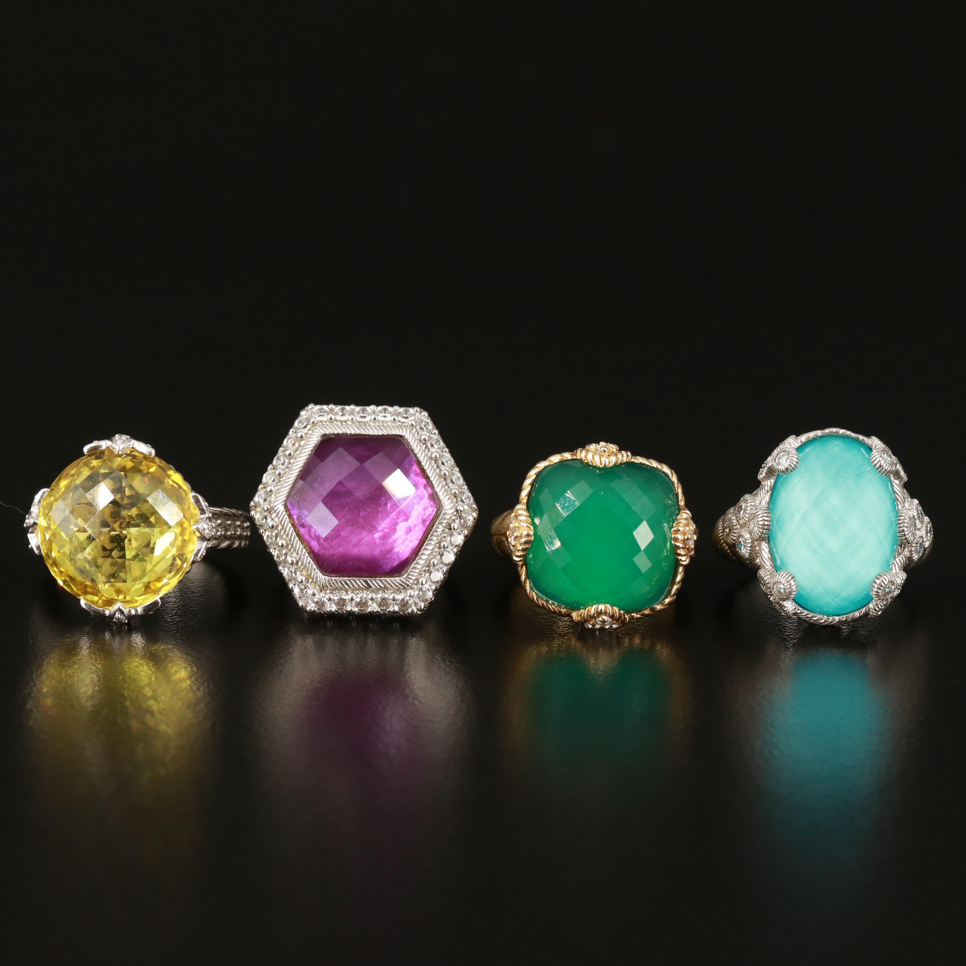 Judith Ripka Sterling Rings Including Tri-Color Rolling Ring