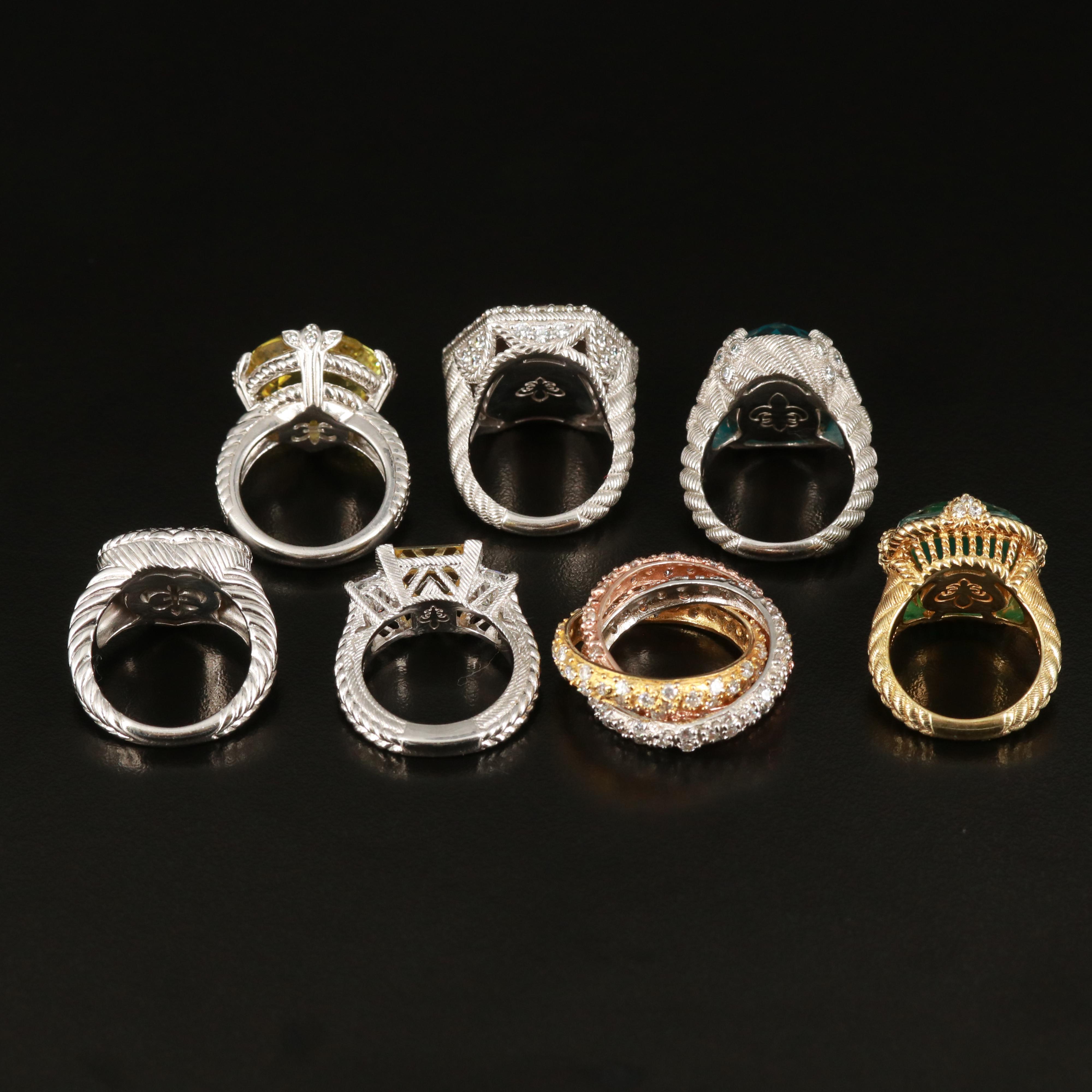 Judith Ripka Sterling Rings Including Tri-Color Rolling Ring