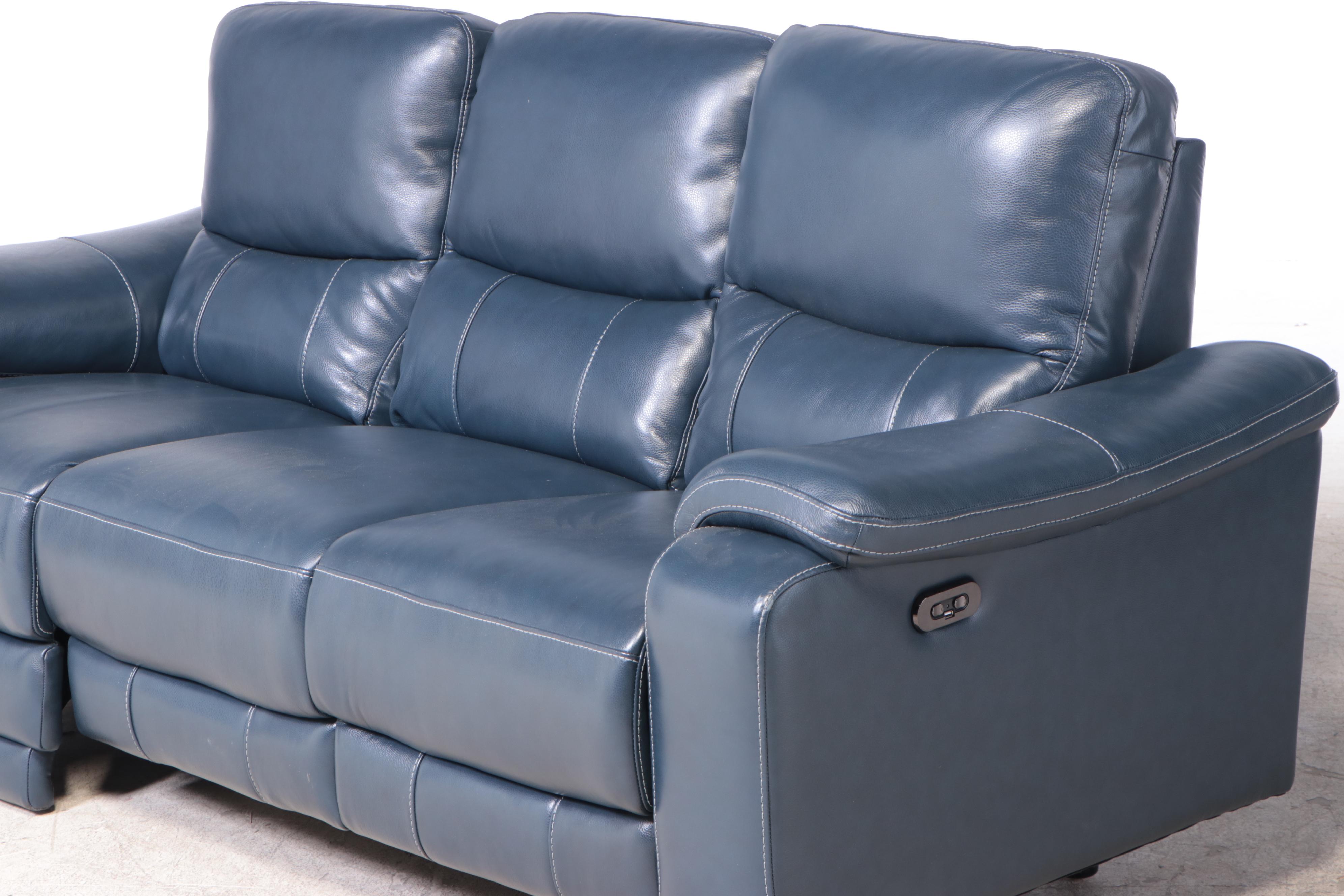 Northridge Home "Aleena" Reclining Blue Leather Sofa