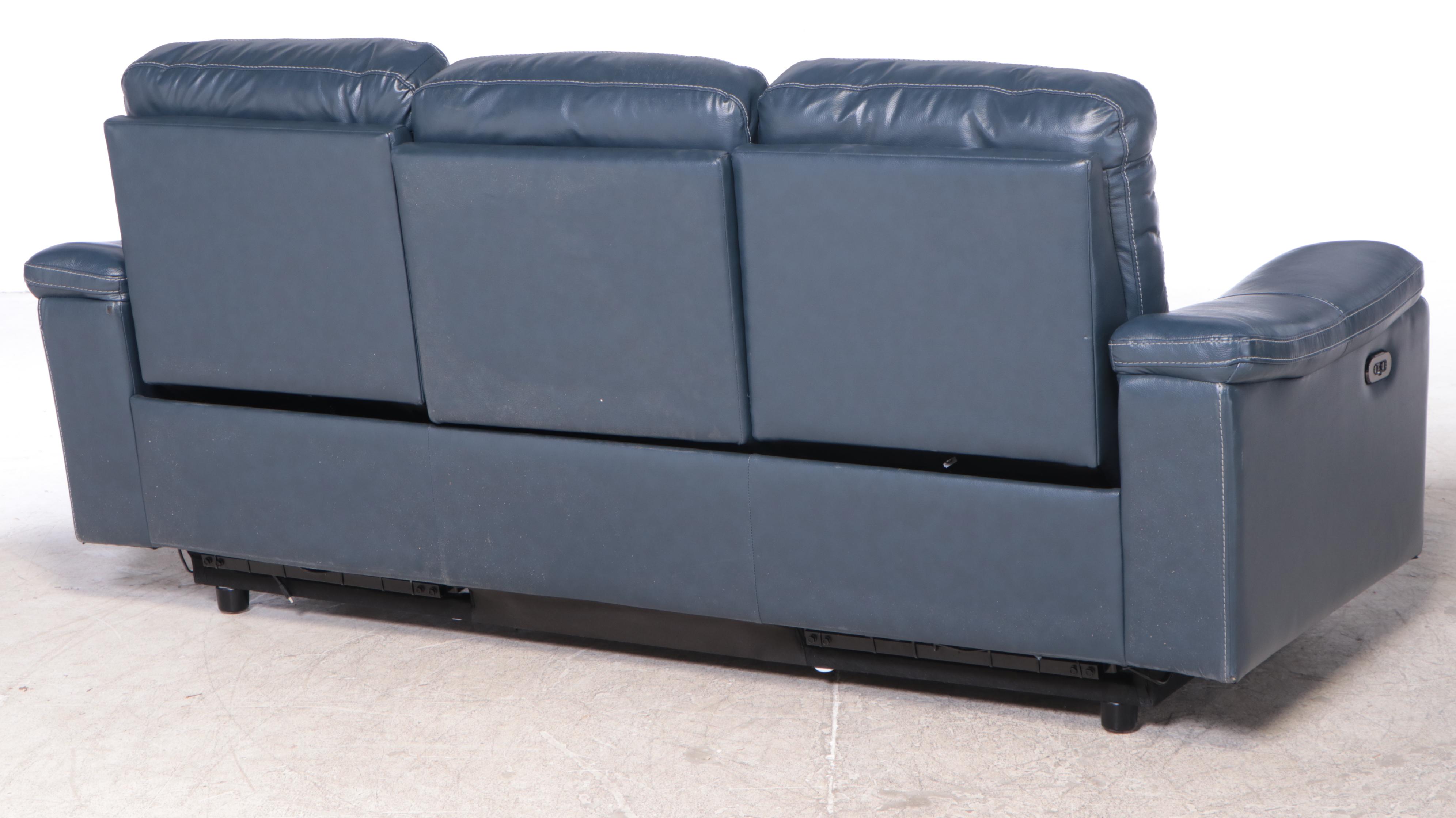 Northridge Home "Aleena" Reclining Blue Leather Sofa