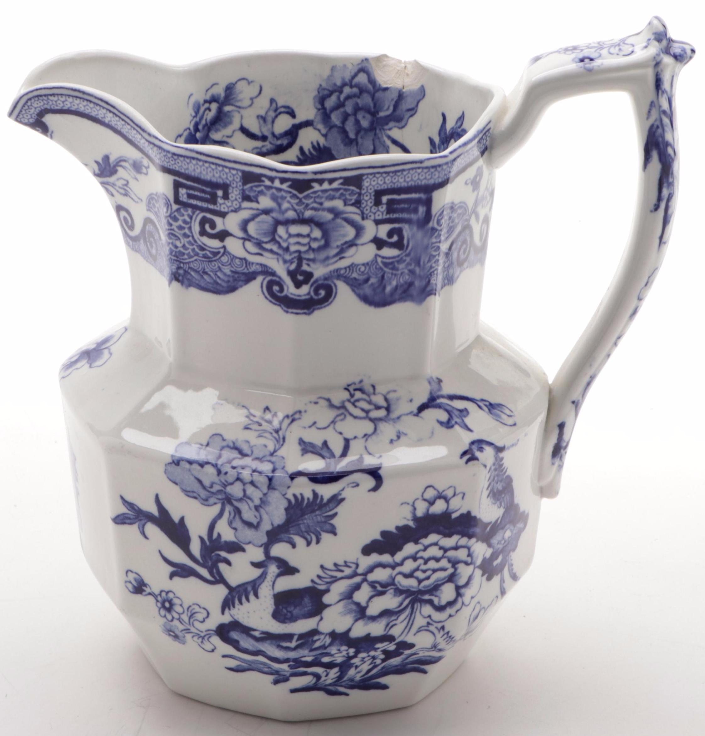 Mason's Ironstone Chinoiserie Blue and White Pitcher and Basin