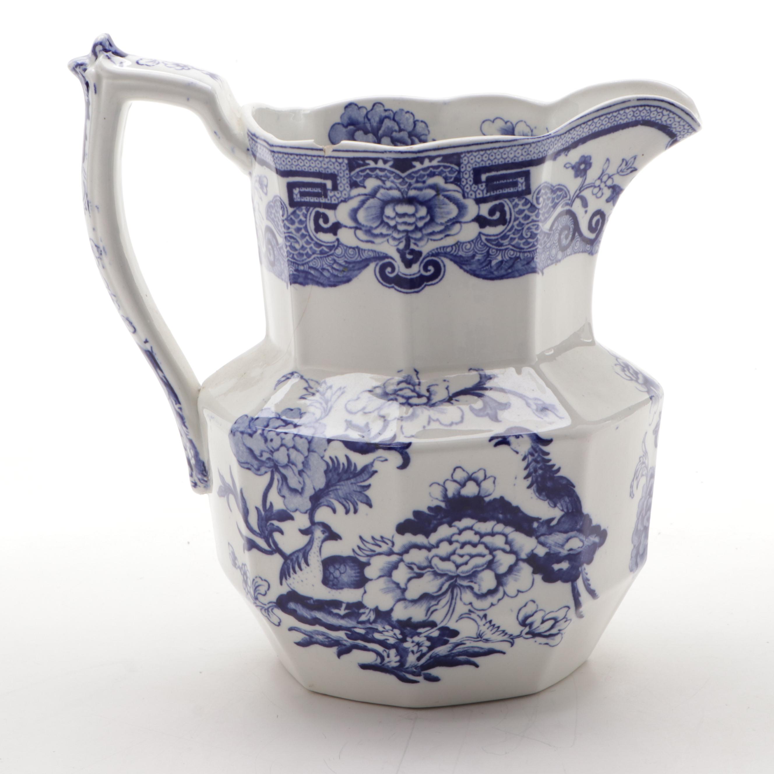 Mason's Ironstone Chinoiserie Blue and White Pitcher and Basin