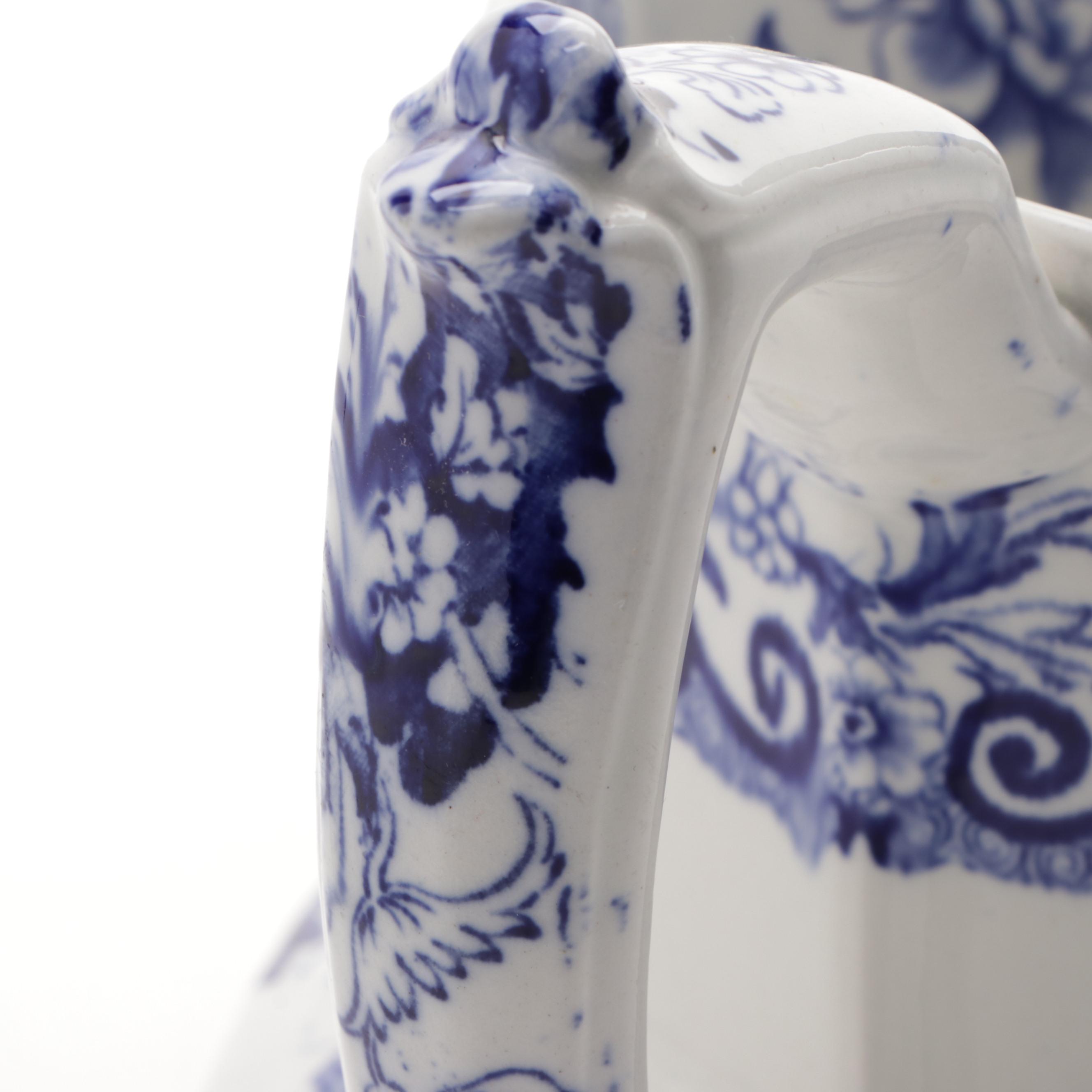 Mason's Ironstone Chinoiserie Blue and White Pitcher and Basin