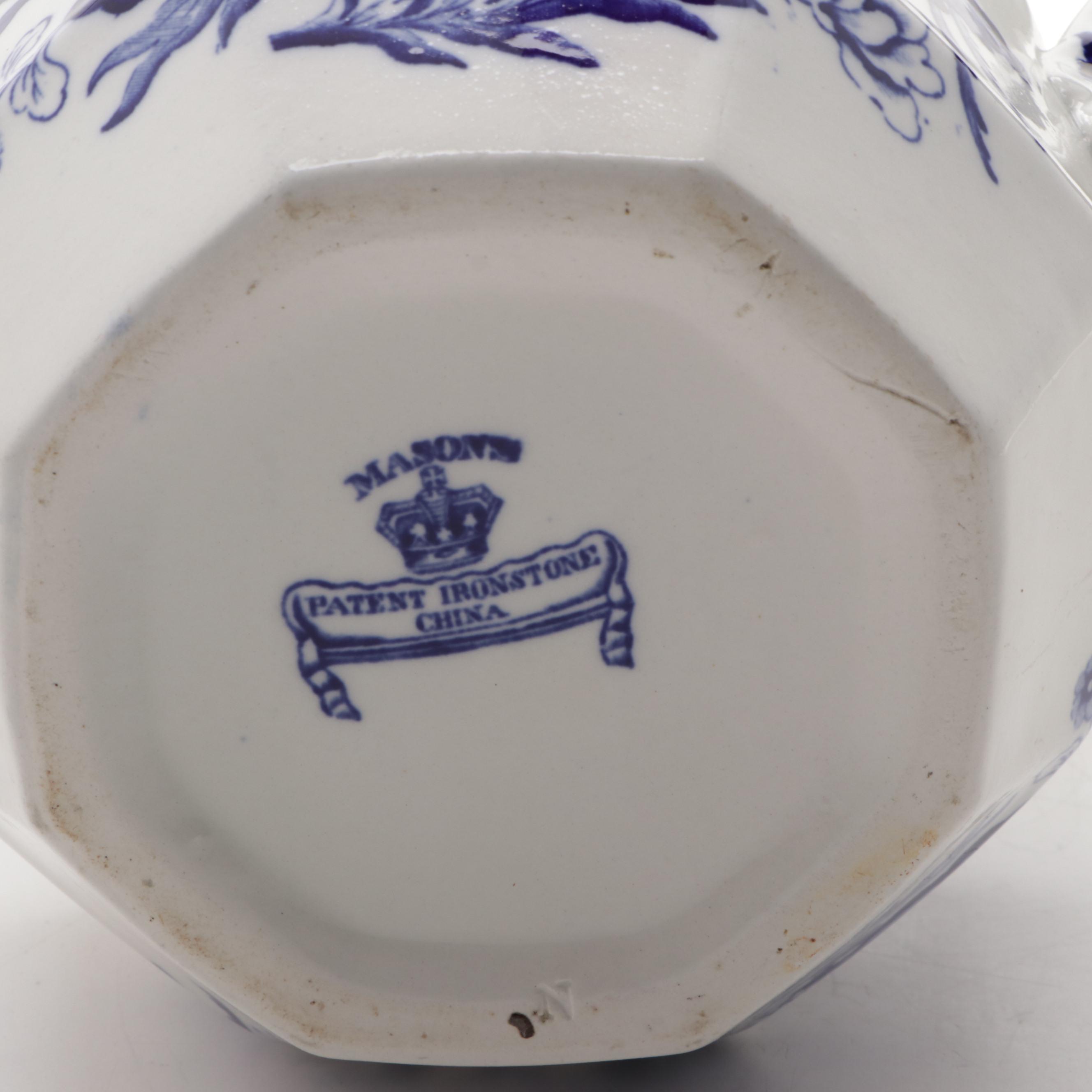 Mason's Ironstone Chinoiserie Blue and White Pitcher and Basin