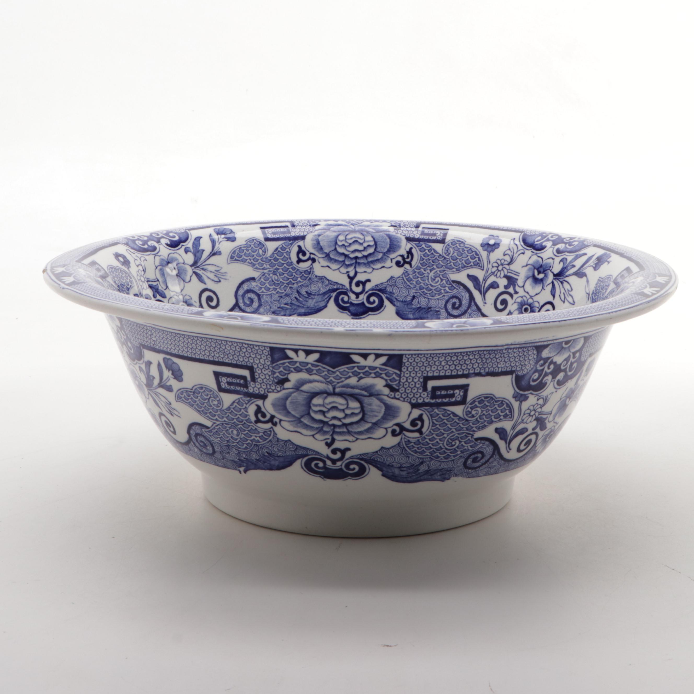 Mason's Ironstone Chinoiserie Blue and White Pitcher and Basin