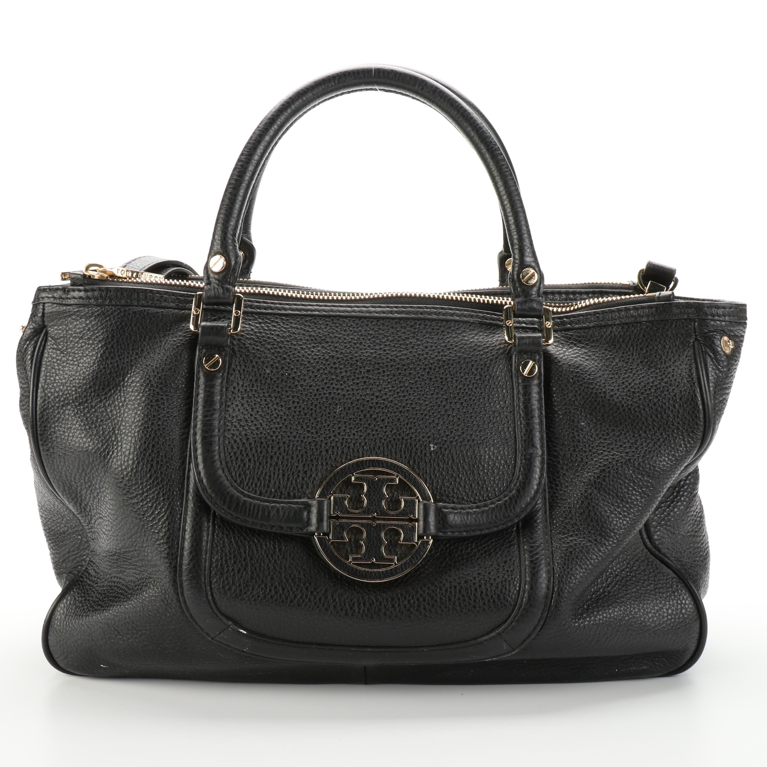 Tory Burch Amanda Satchel and Zip Wallet in Black Pebbled Leather