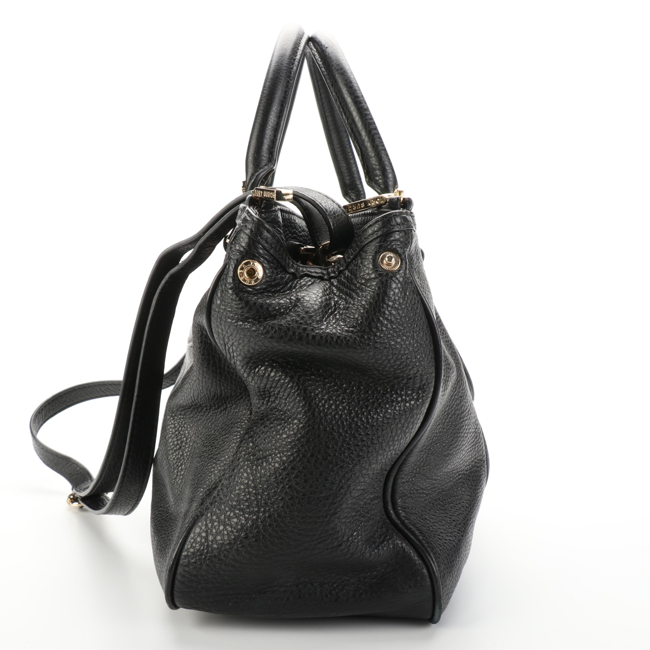 Tory Burch Amanda Satchel and Zip Wallet in Black Pebbled Leather