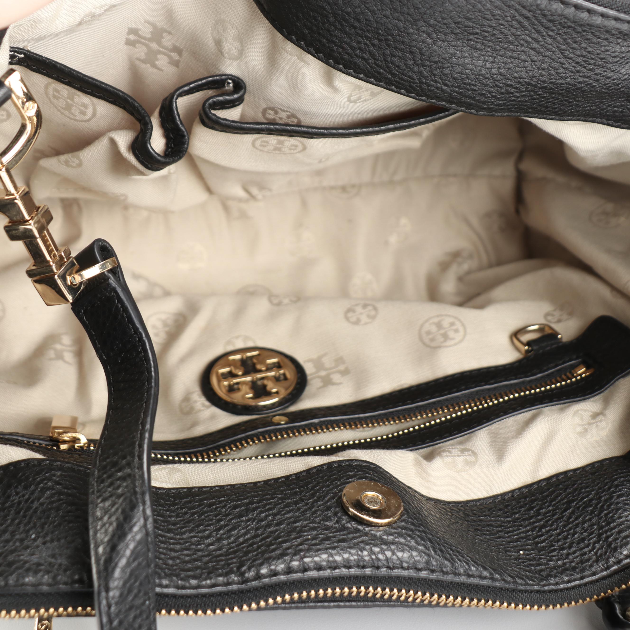 Tory Burch Amanda Satchel and Zip Wallet in Black Pebbled Leather