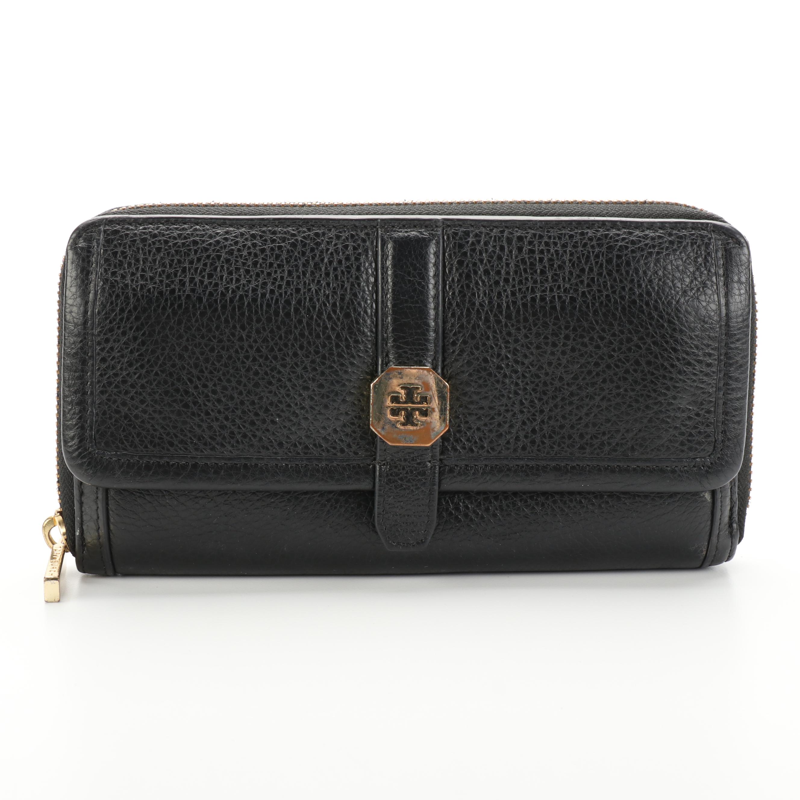 Tory Burch Amanda Satchel and Zip Wallet in Black Pebbled Leather