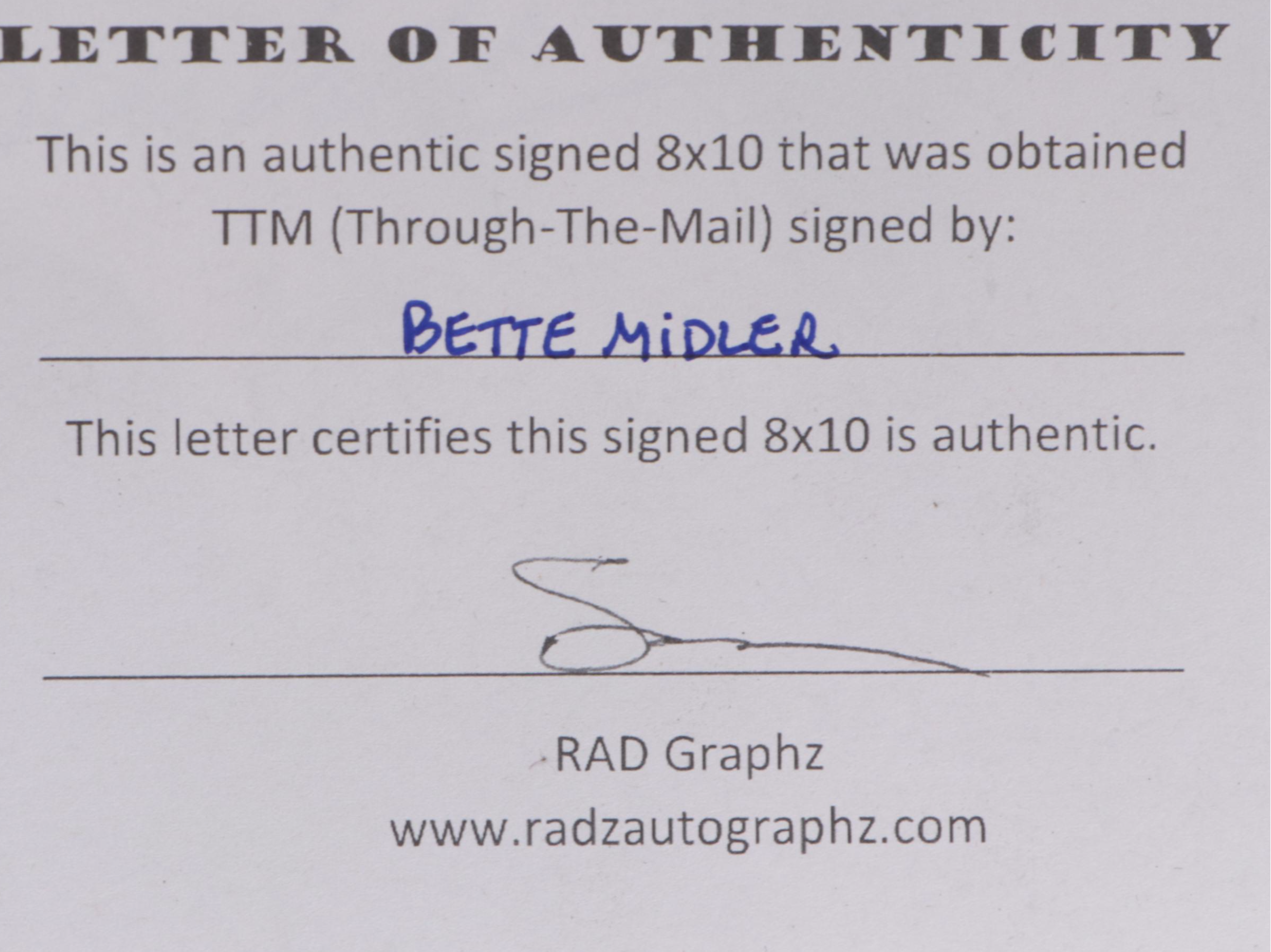 Bette Midler "Divine Miss M" Signed Singer and Actress Publicity Print, COA