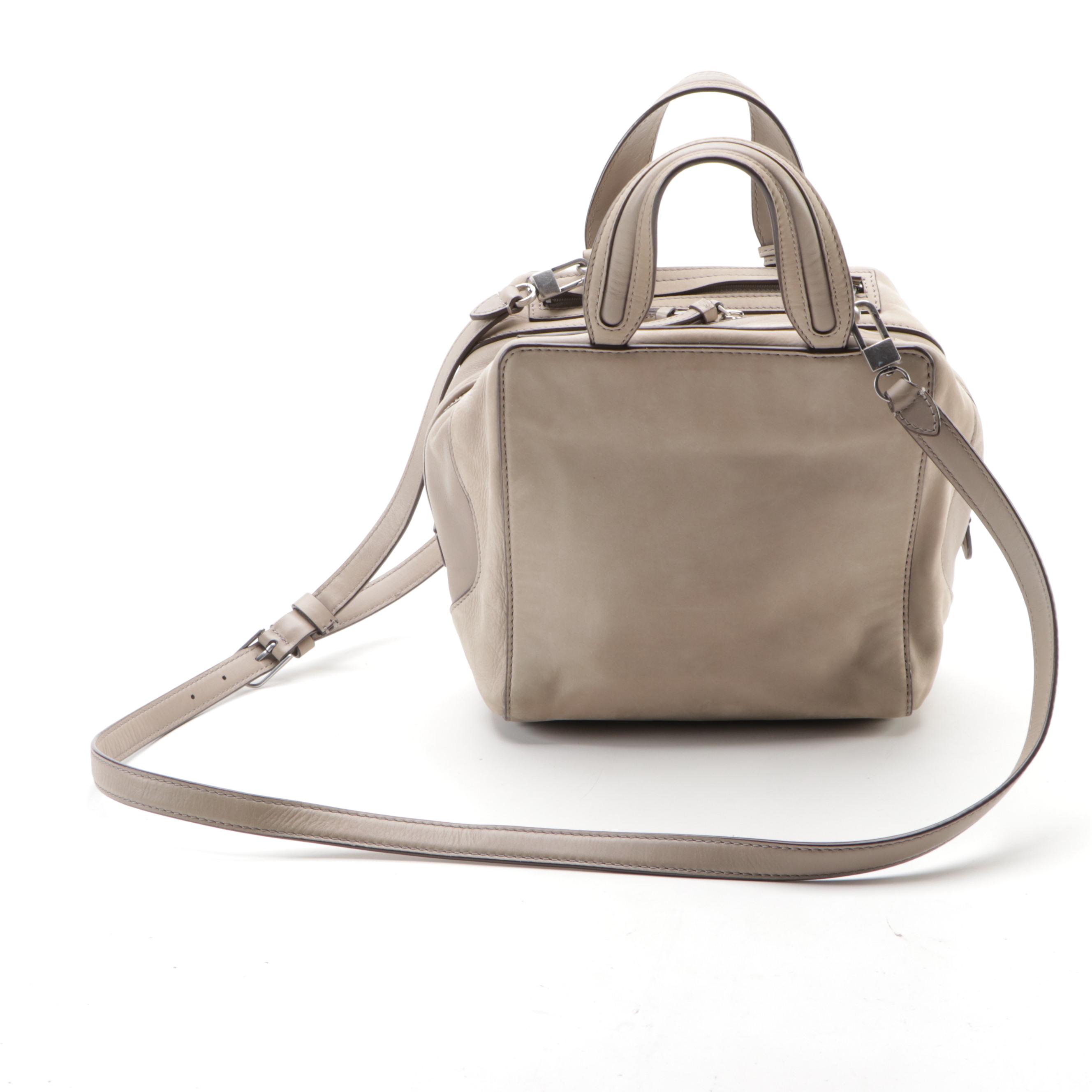 Tory Burch Satchel Handbag in Taupe Nubuck Suede and Leather Trim