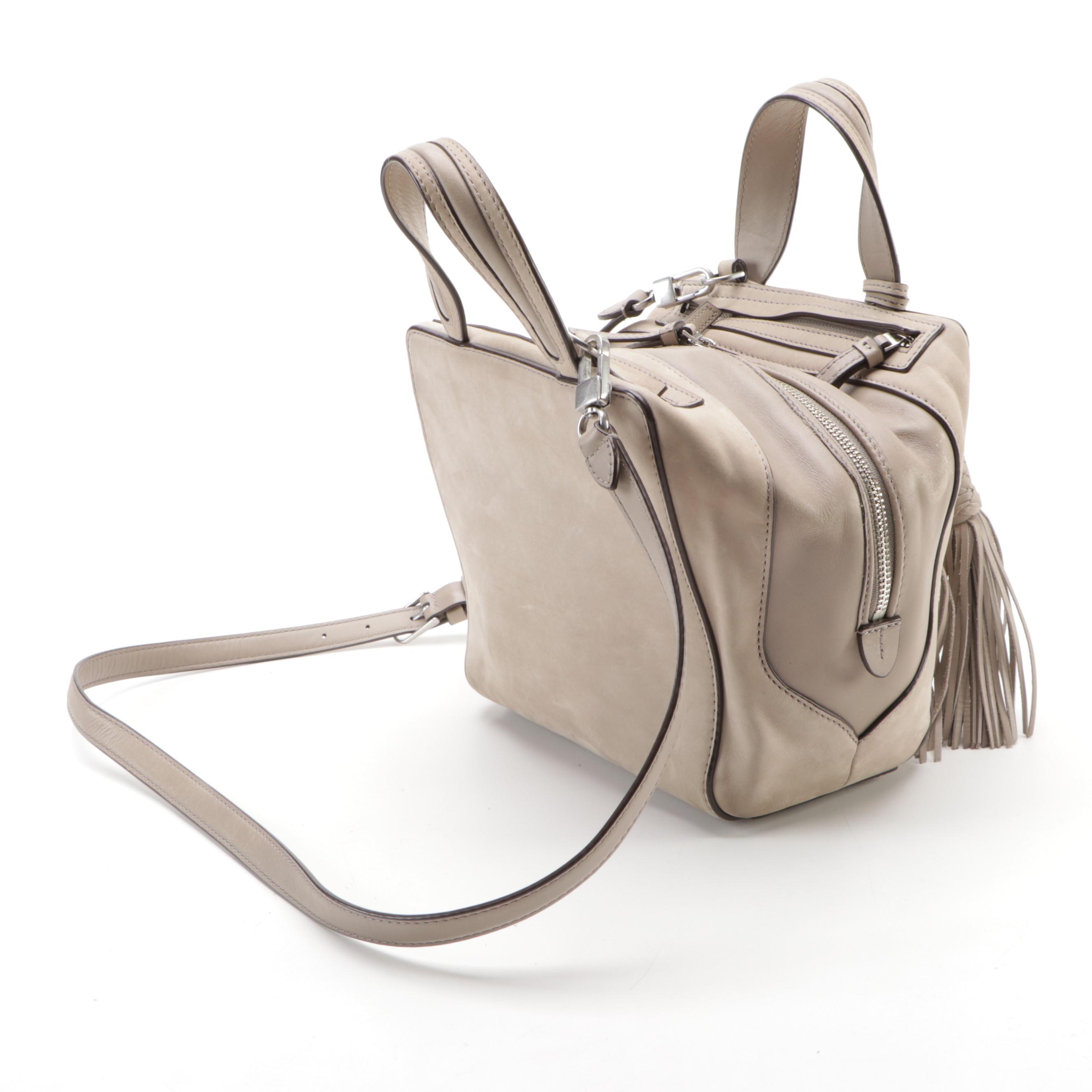 Tory Burch Satchel Handbag in Taupe Nubuck Suede and Leather Trim