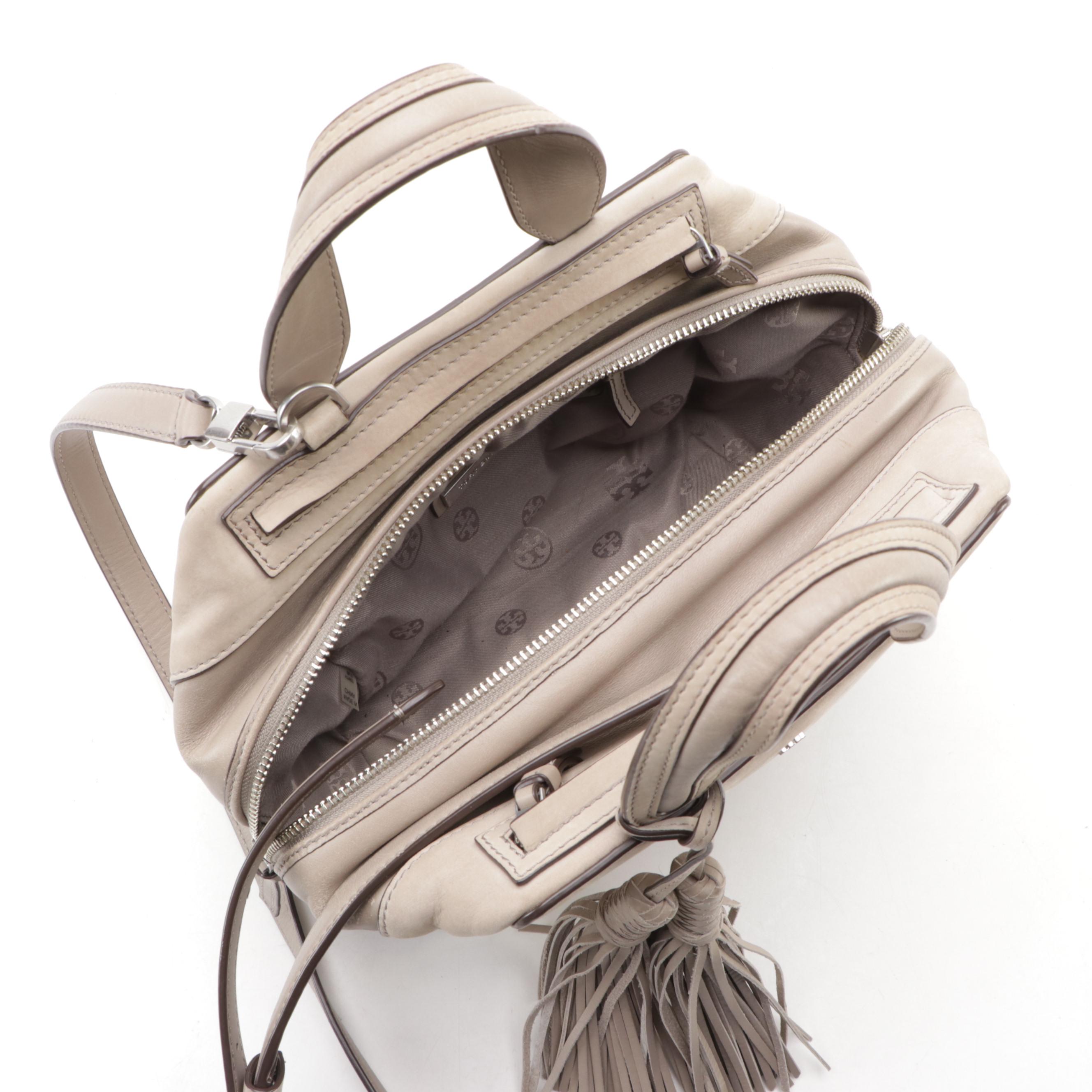 Tory Burch Satchel Handbag in Taupe Nubuck Suede and Leather Trim