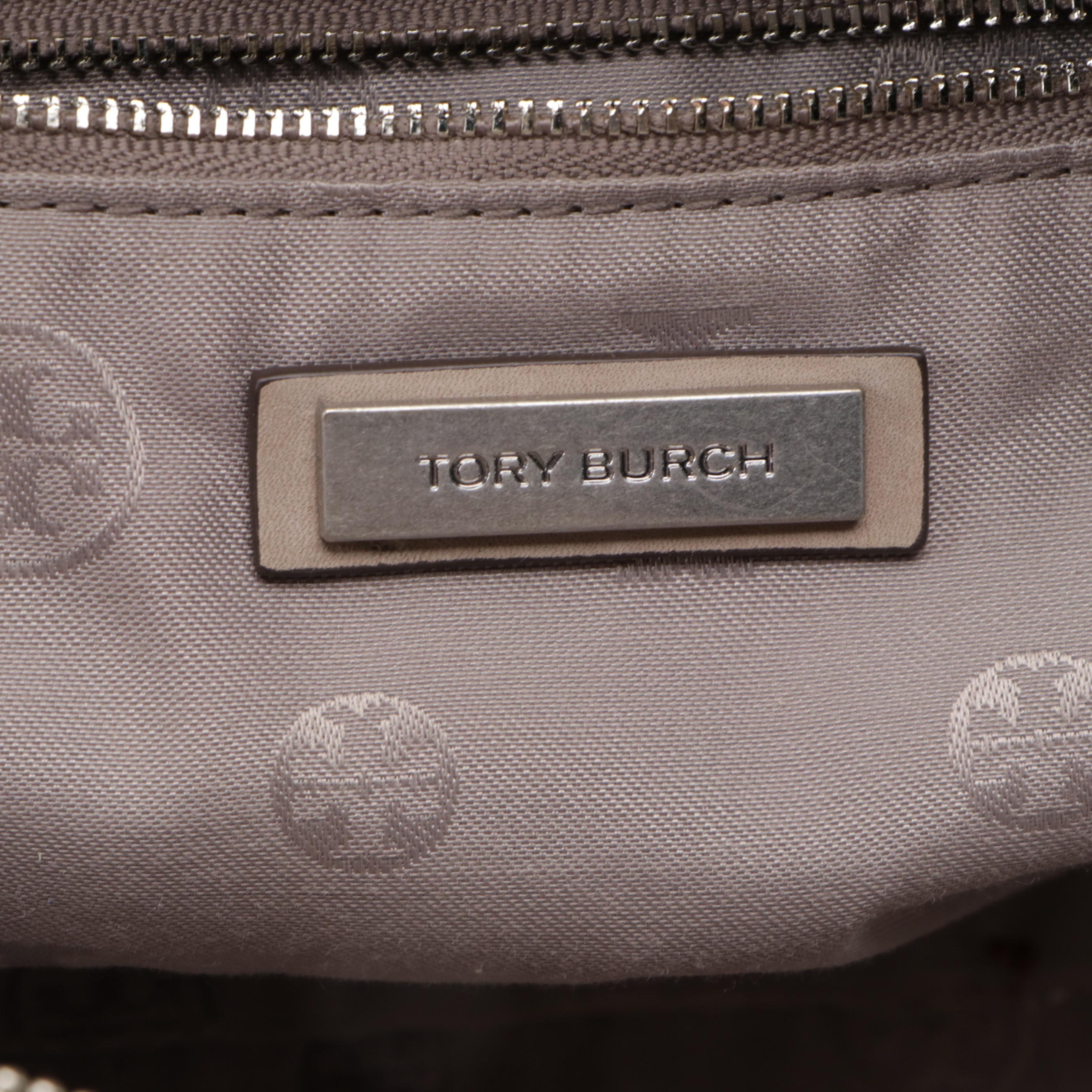 Tory Burch Satchel Handbag in Taupe Nubuck Suede and Leather Trim