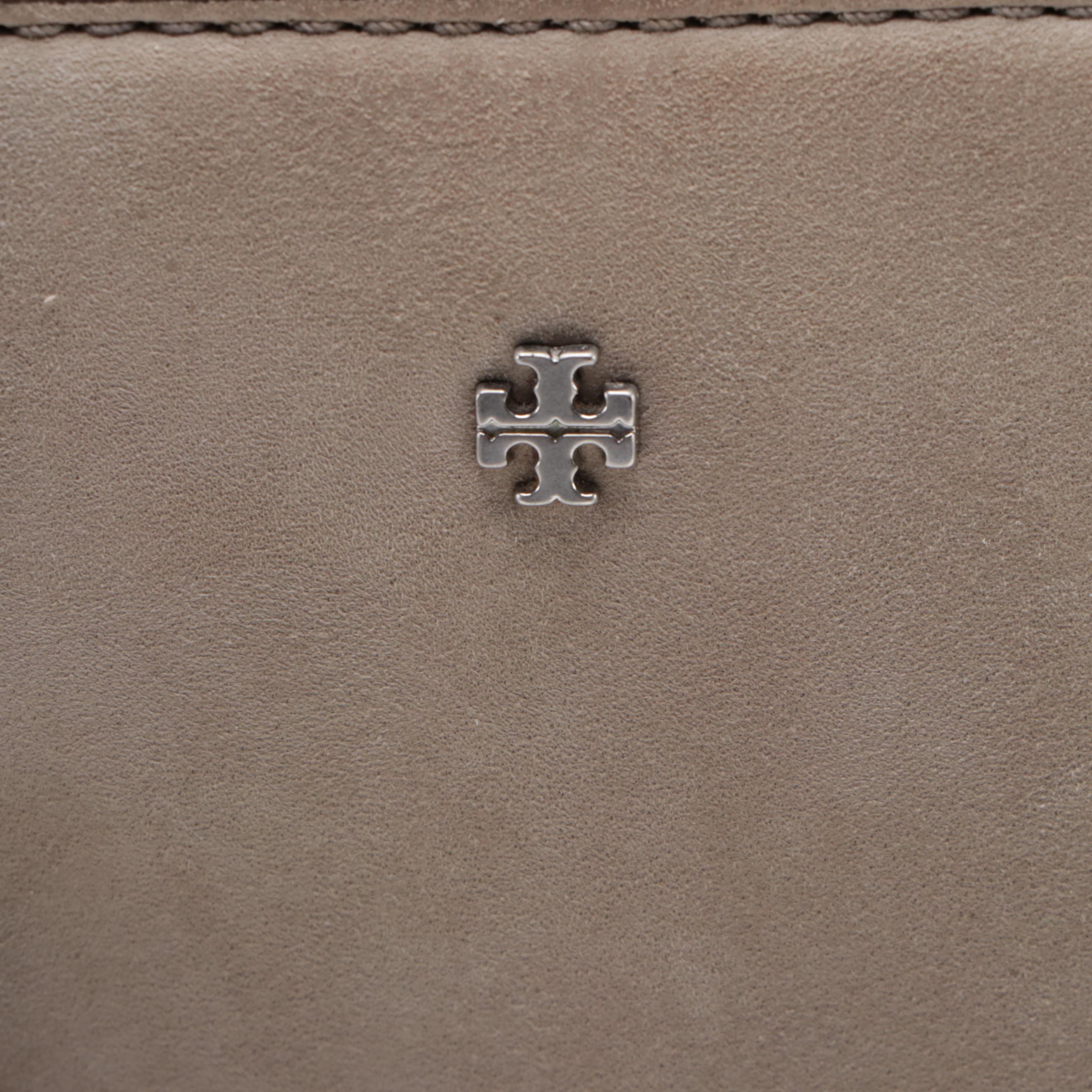 Tory Burch Satchel Handbag in Taupe Nubuck Suede and Leather Trim