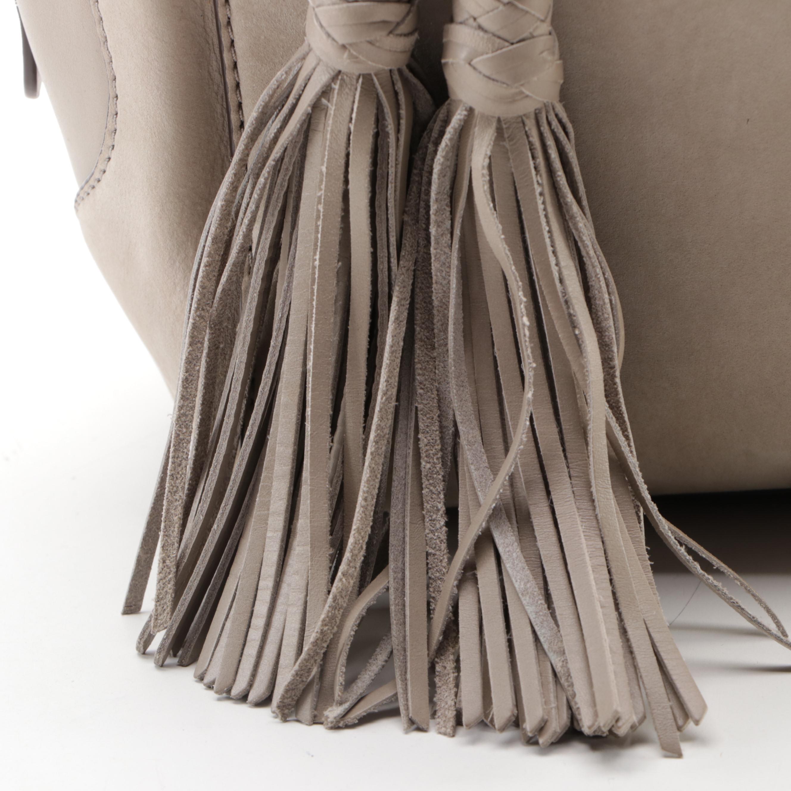 Tory Burch Satchel Handbag in Taupe Nubuck Suede and Leather Trim