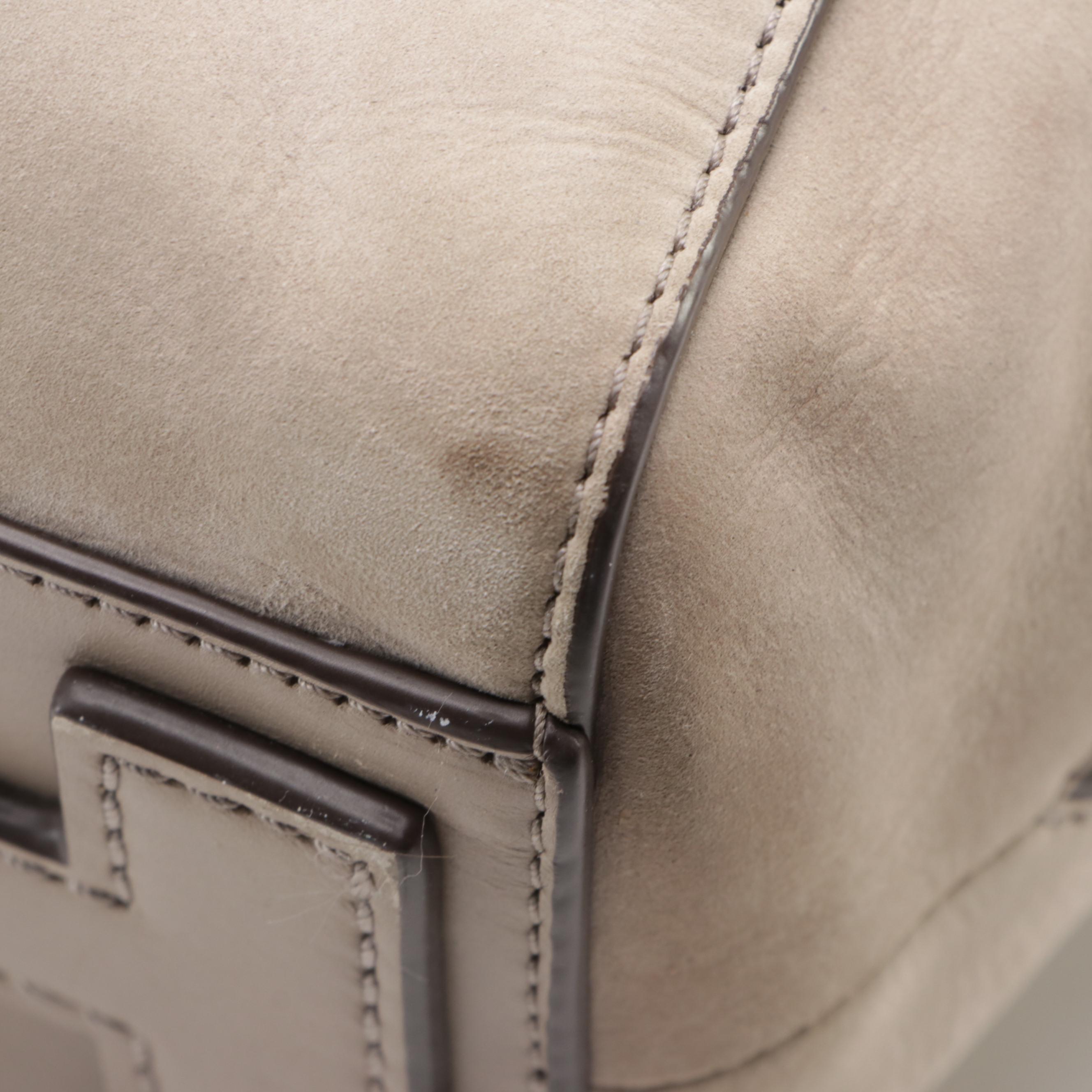 Tory Burch Satchel Handbag in Taupe Nubuck Suede and Leather Trim