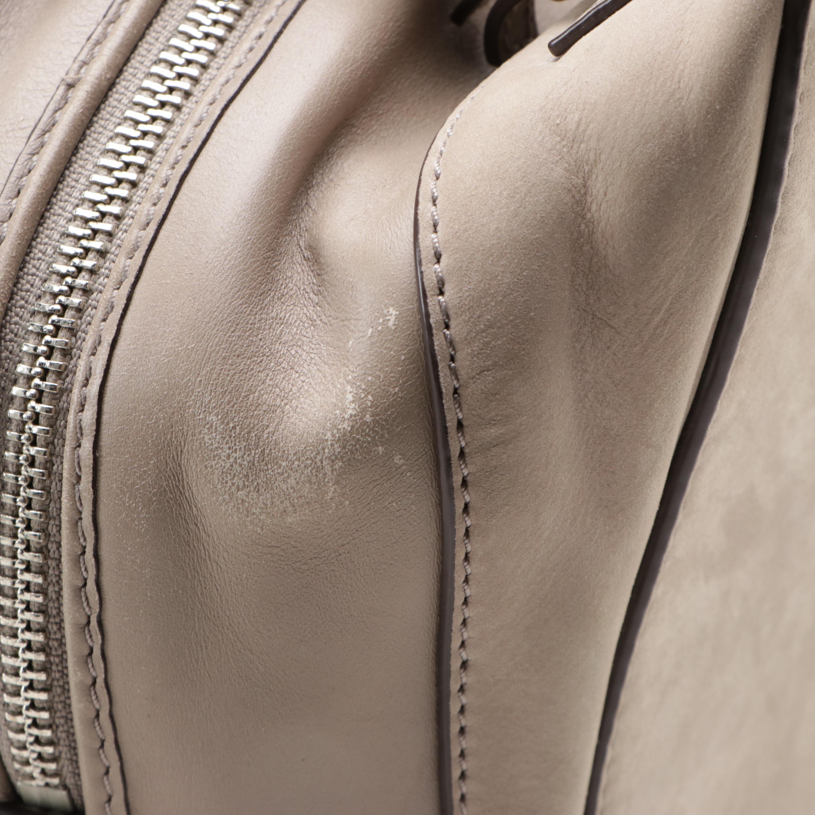 Tory Burch Satchel Handbag in Taupe Nubuck Suede and Leather Trim