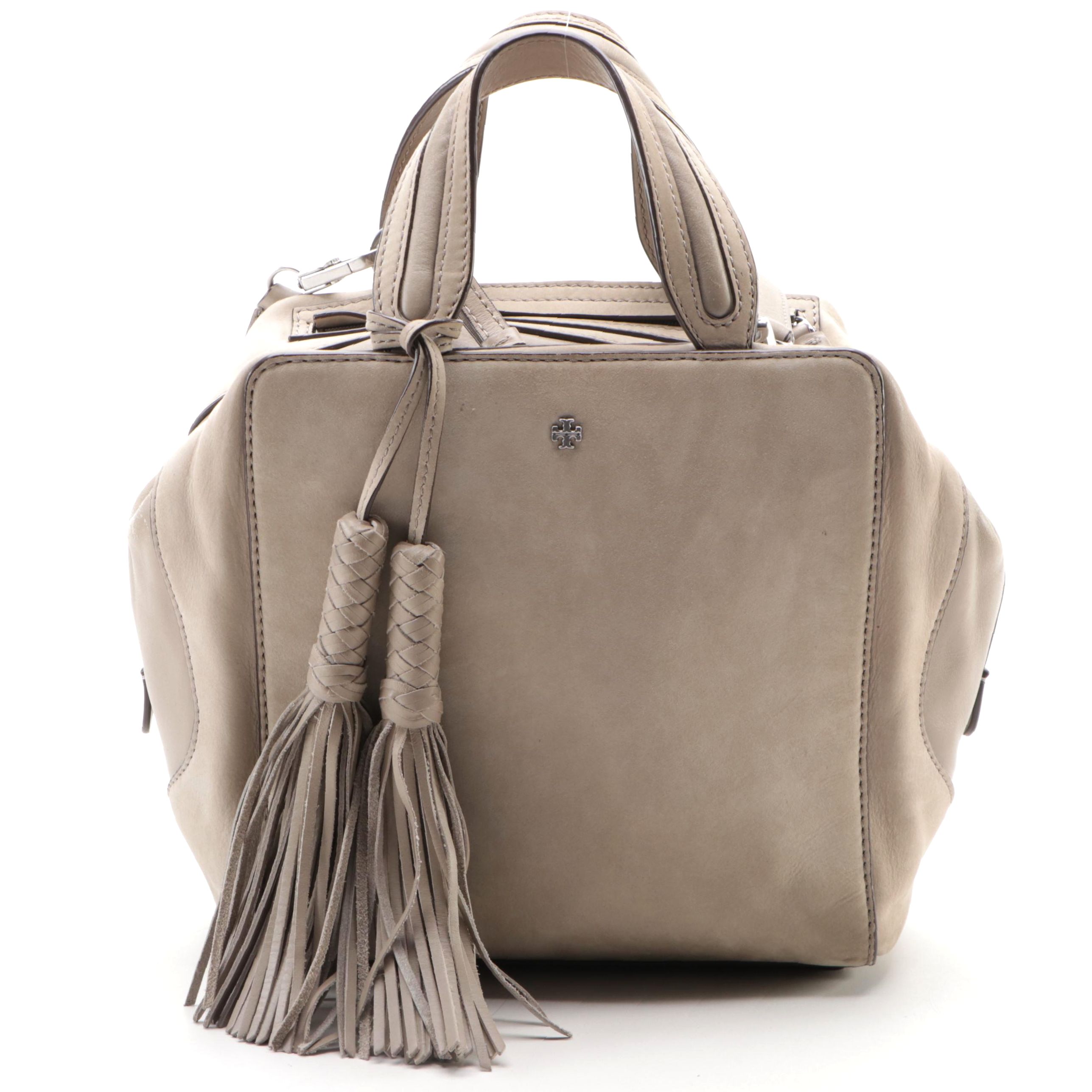 Tory Burch Satchel Handbag in Taupe Nubuck Suede and Leather Trim