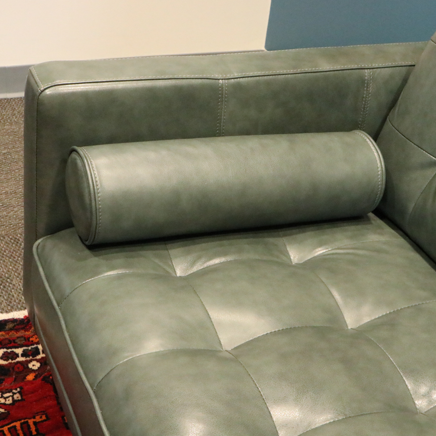 Trayton Furniture Co. Modernist Style Green Leather Sofa