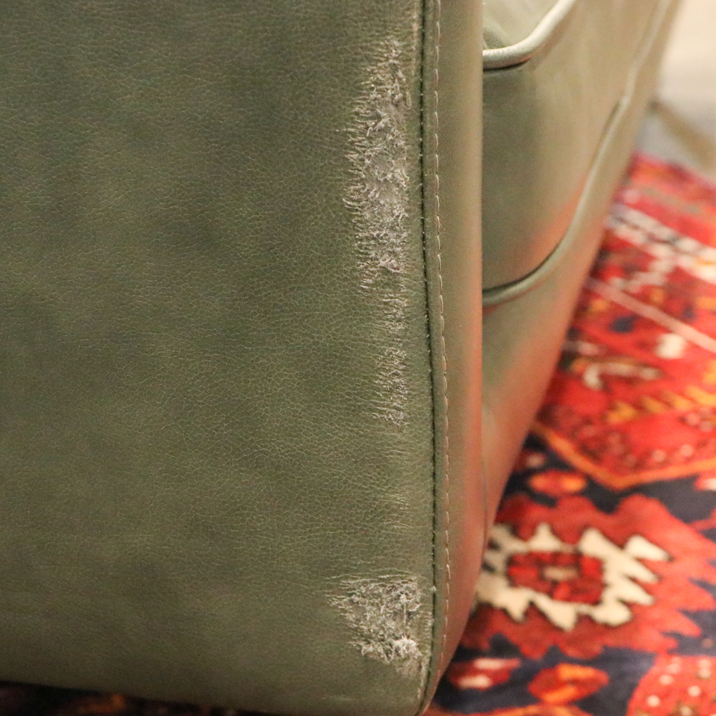 Trayton Furniture Co. Modernist Style Green Leather Sofa