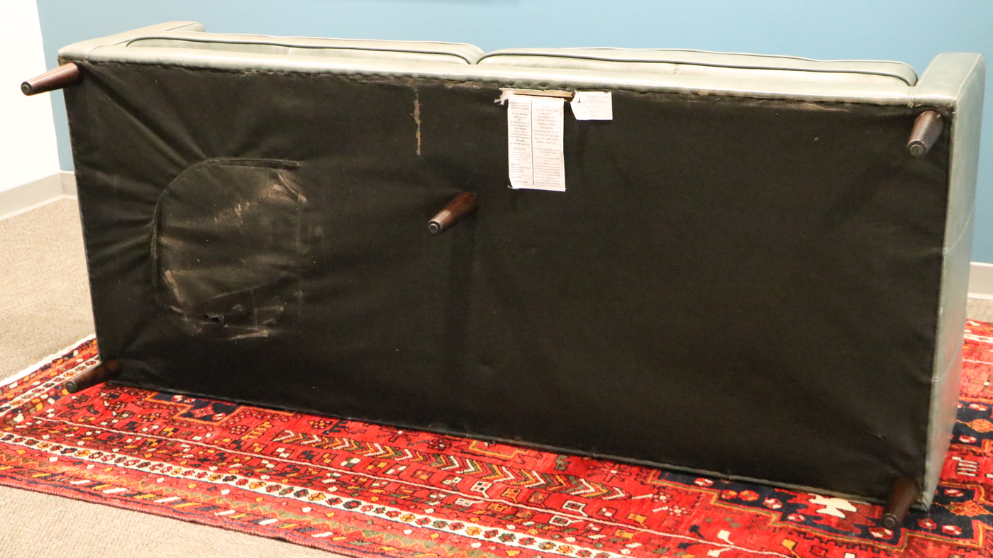 Trayton Furniture Co. Modernist Style Green Leather Sofa