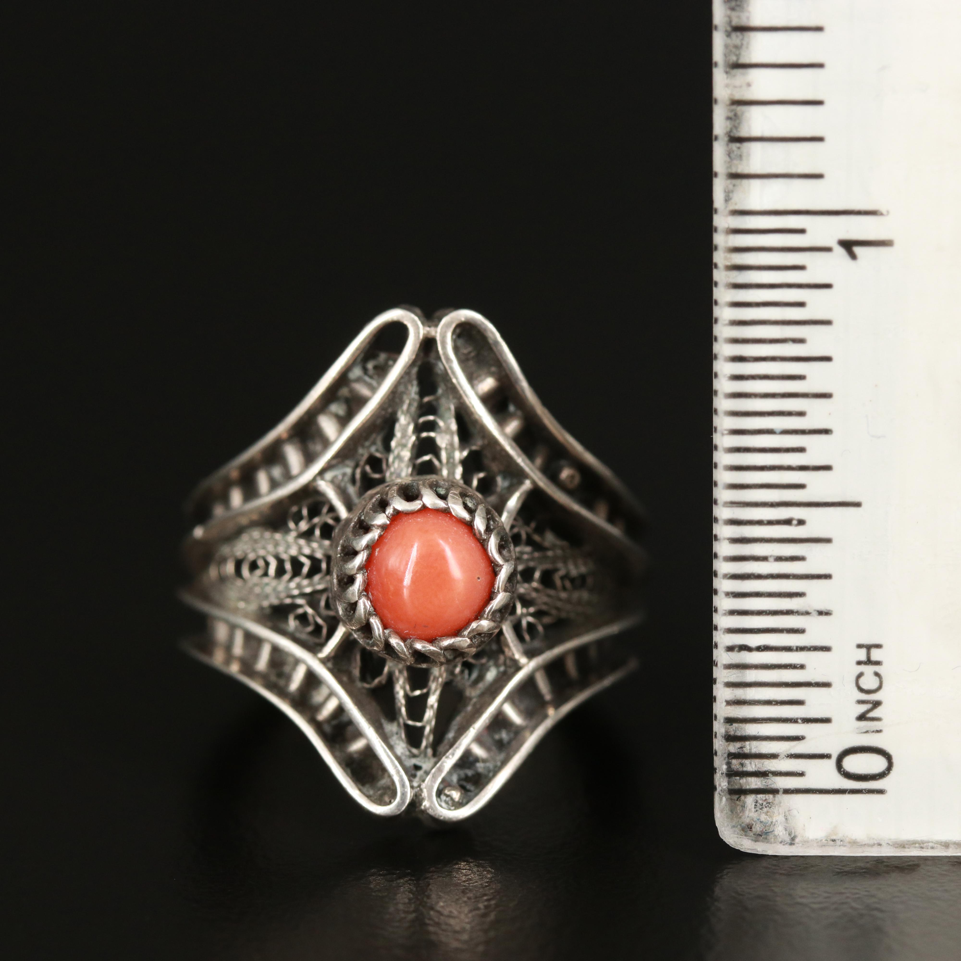 Sterling and Egyptian 800 Silver Rings Featuring Coral, Lapis Lazuli and Amber