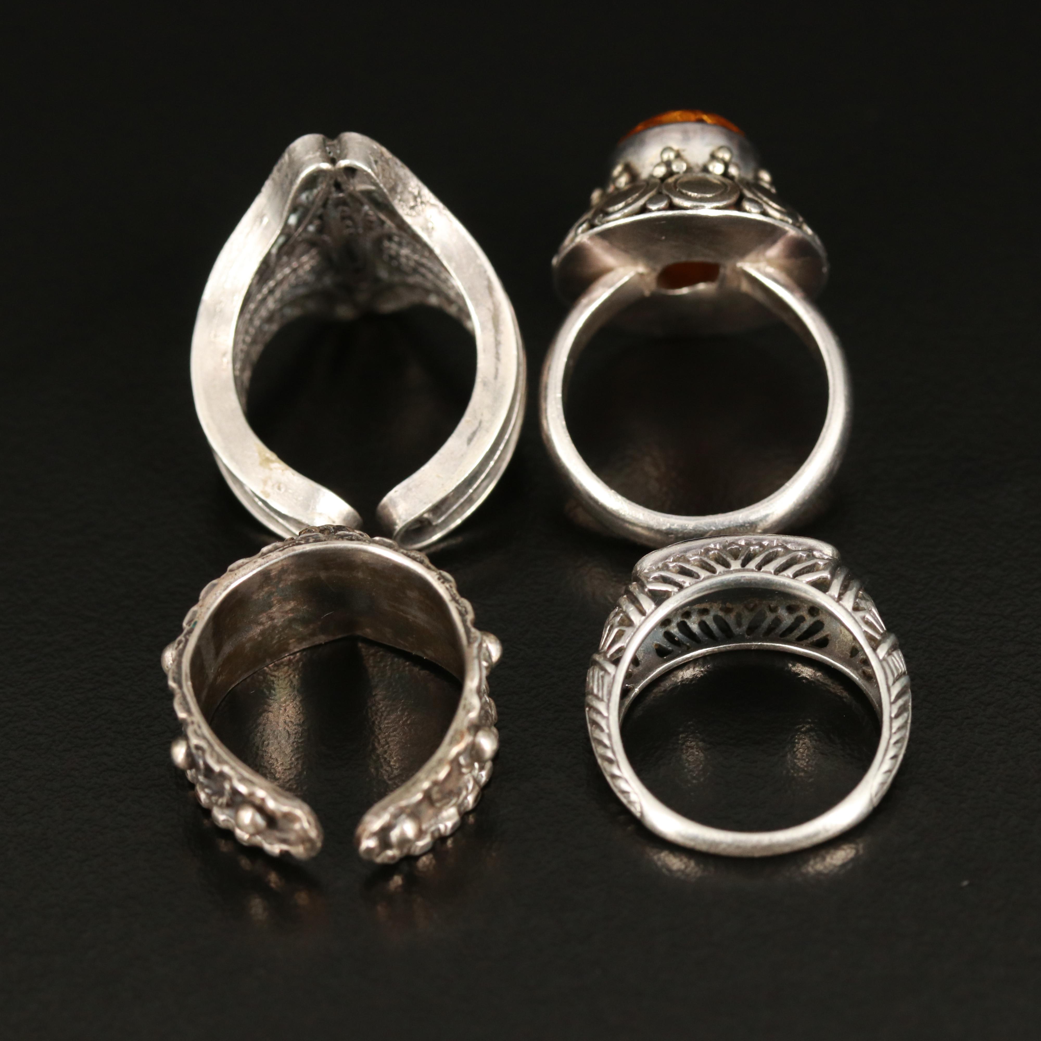 Sterling and Egyptian 800 Silver Rings Featuring Coral, Lapis Lazuli and Amber