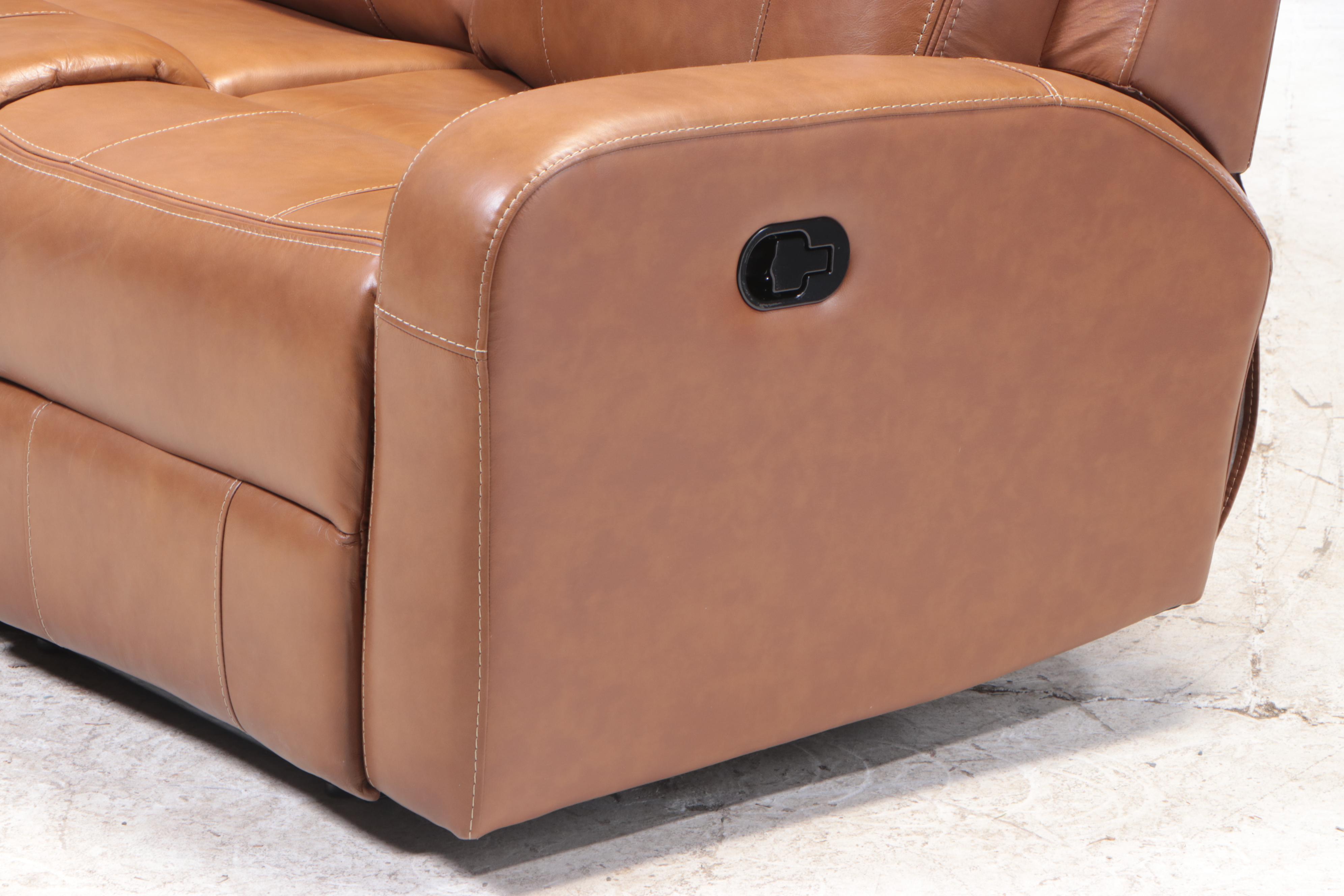 Member's Mark "Manhattan" Top-Grain Leather Reclining Sofa in Caramel