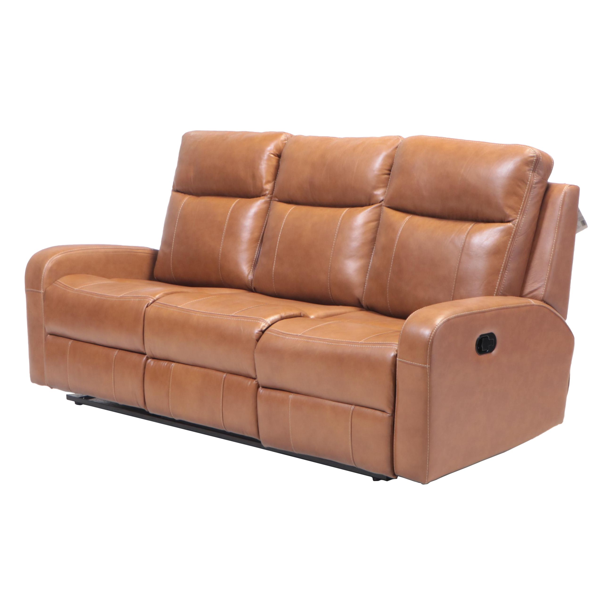 Member's Mark "Manhattan" Top-Grain Leather Reclining Sofa in Caramel