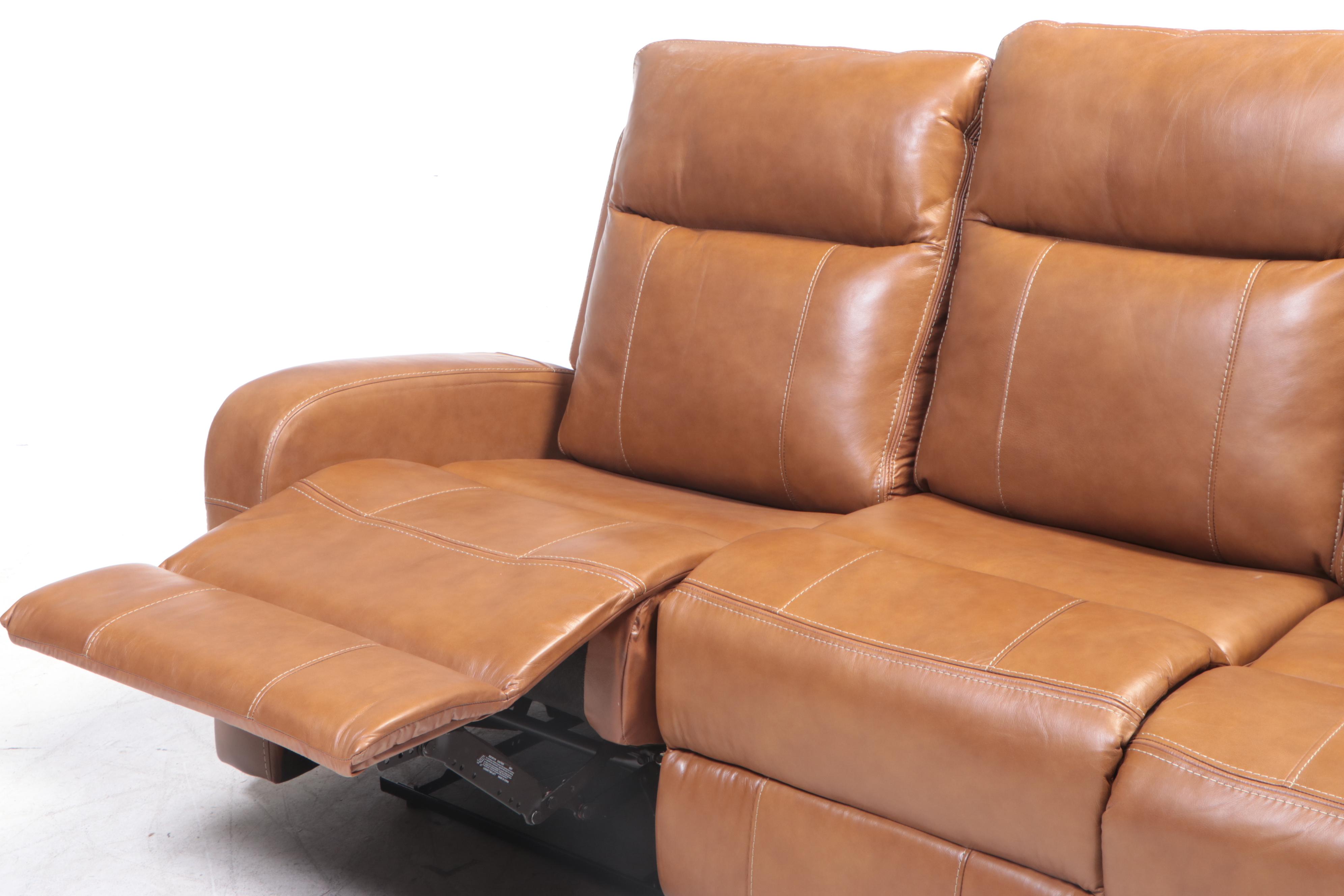 Member's Mark "Manhattan" Top-Grain Leather Reclining Sofa in Caramel