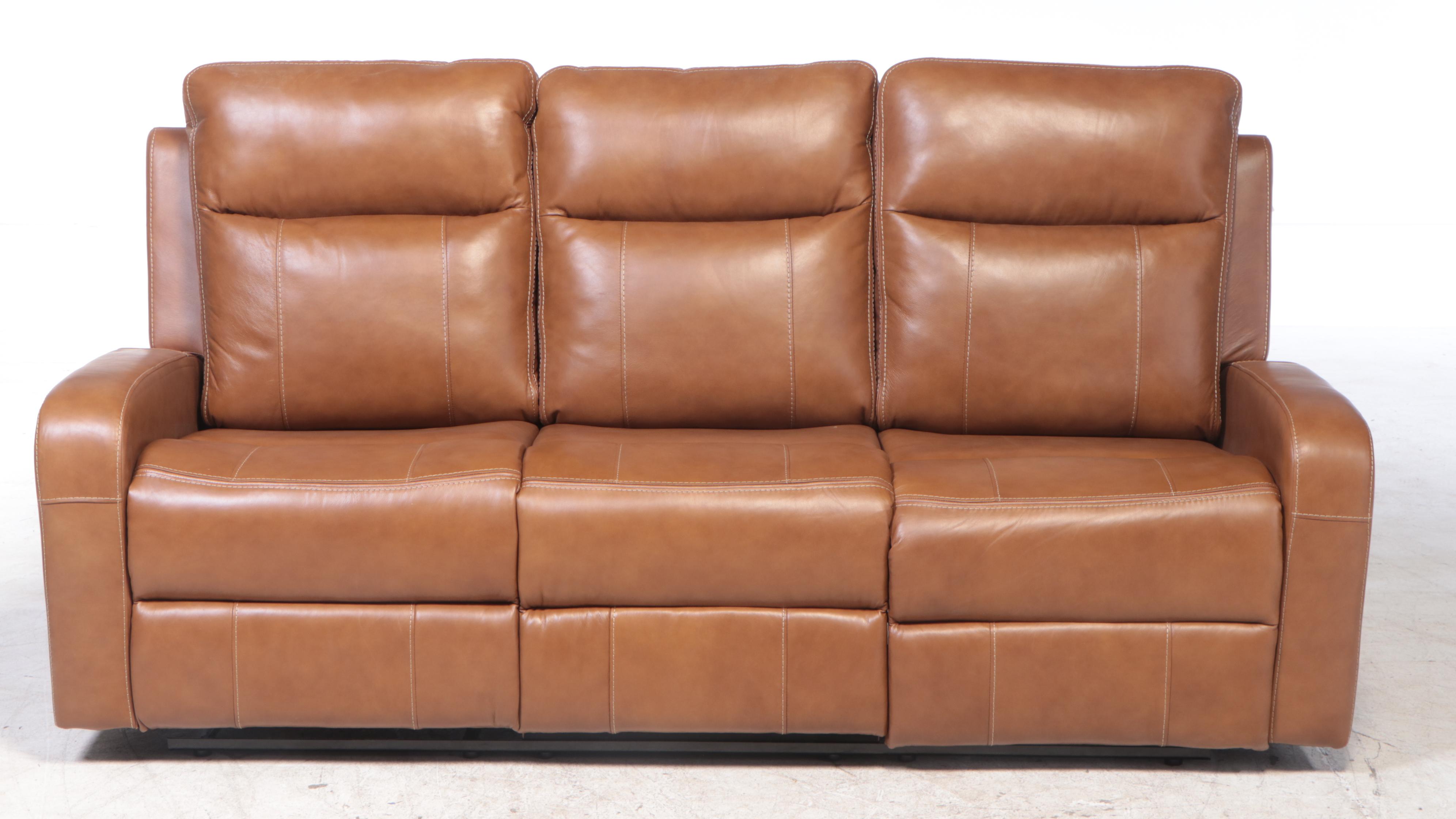 Member's Mark "Manhattan" Top-Grain Leather Reclining Sofa in Caramel