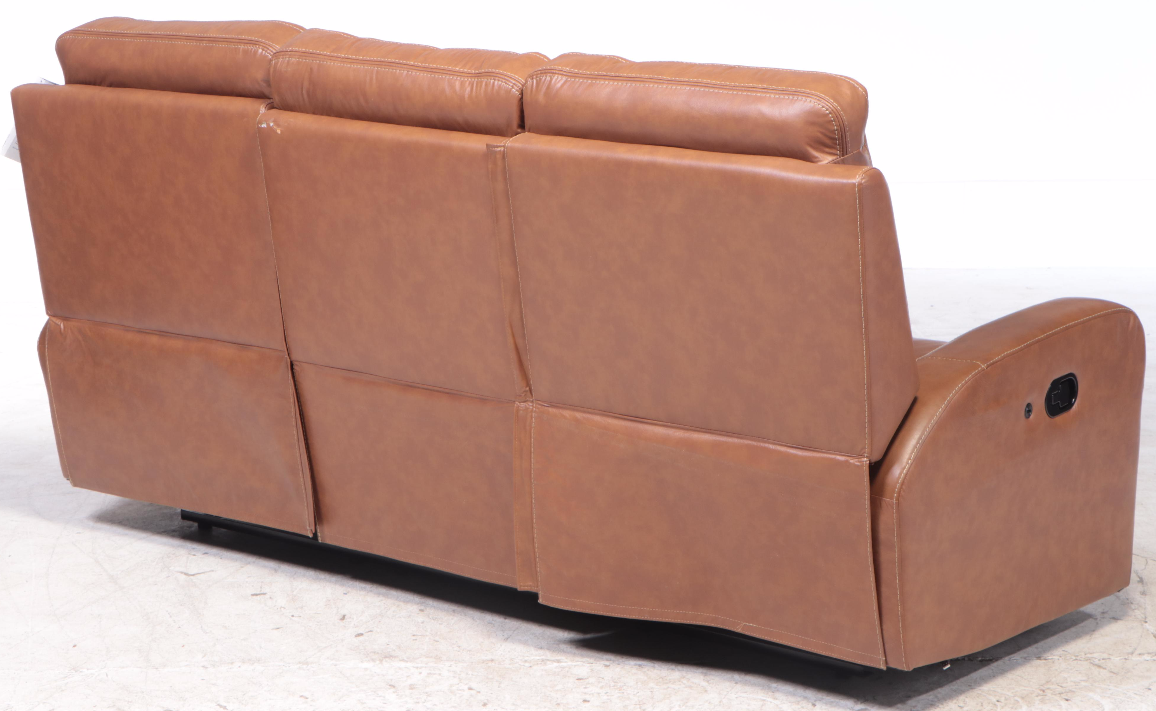 Member's Mark "Manhattan" Top-Grain Leather Reclining Sofa in Caramel