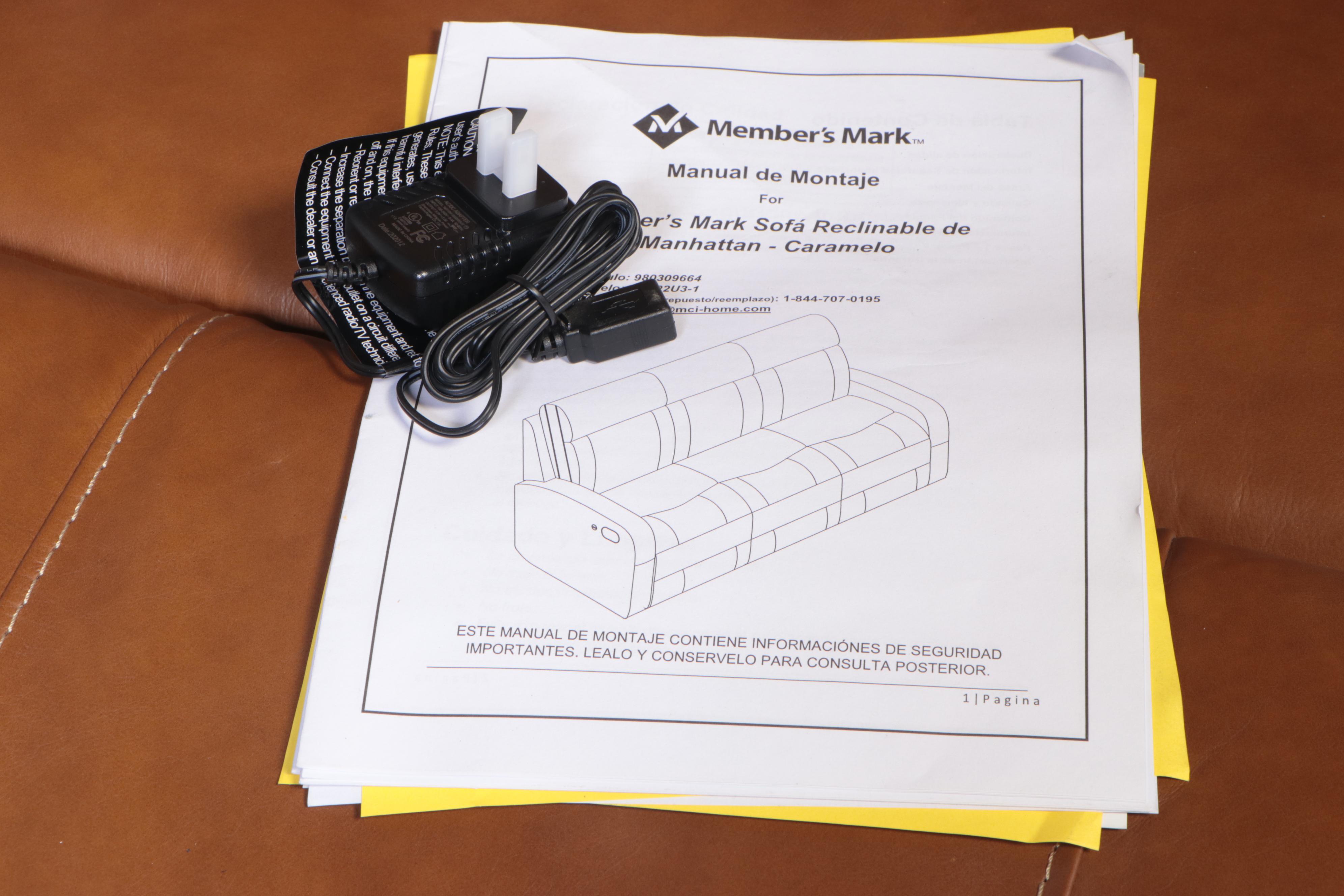 Member's Mark "Manhattan" Top-Grain Leather Reclining Sofa in Caramel