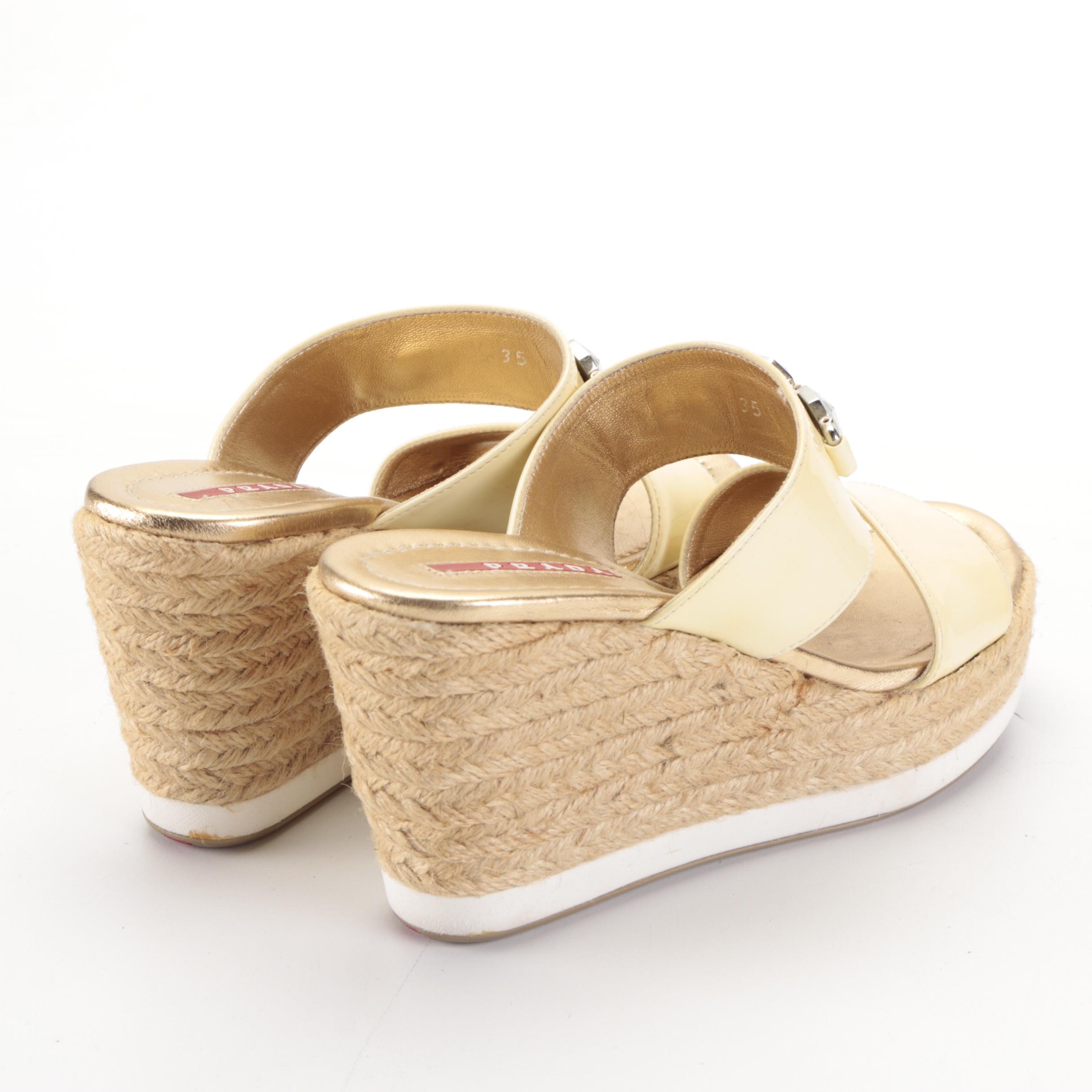 Prada Sport Platform Wedges in Embellished Patent Leather